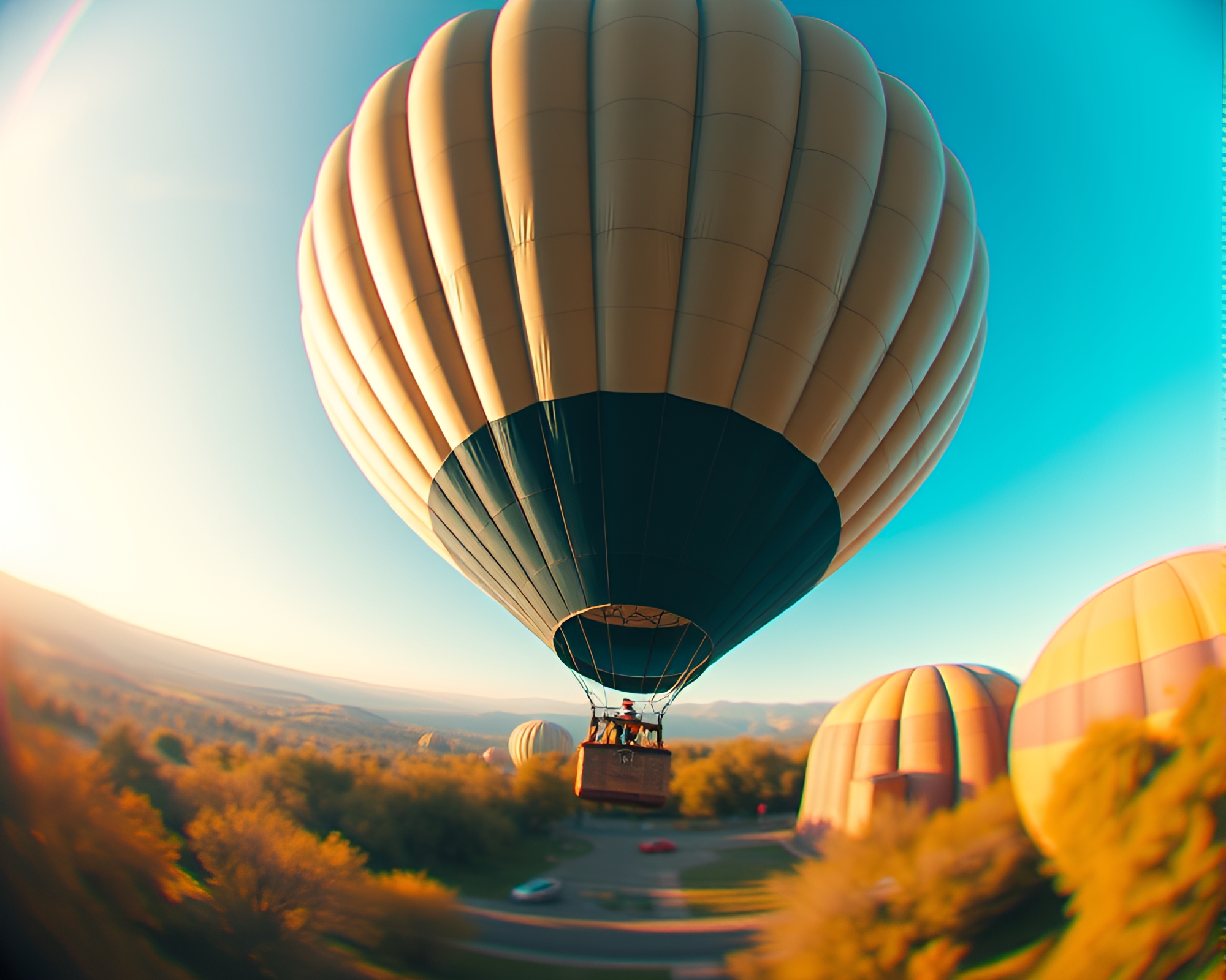 Synthwave Hot Air Balloon Journey in Overexposed Light – free AI stock image