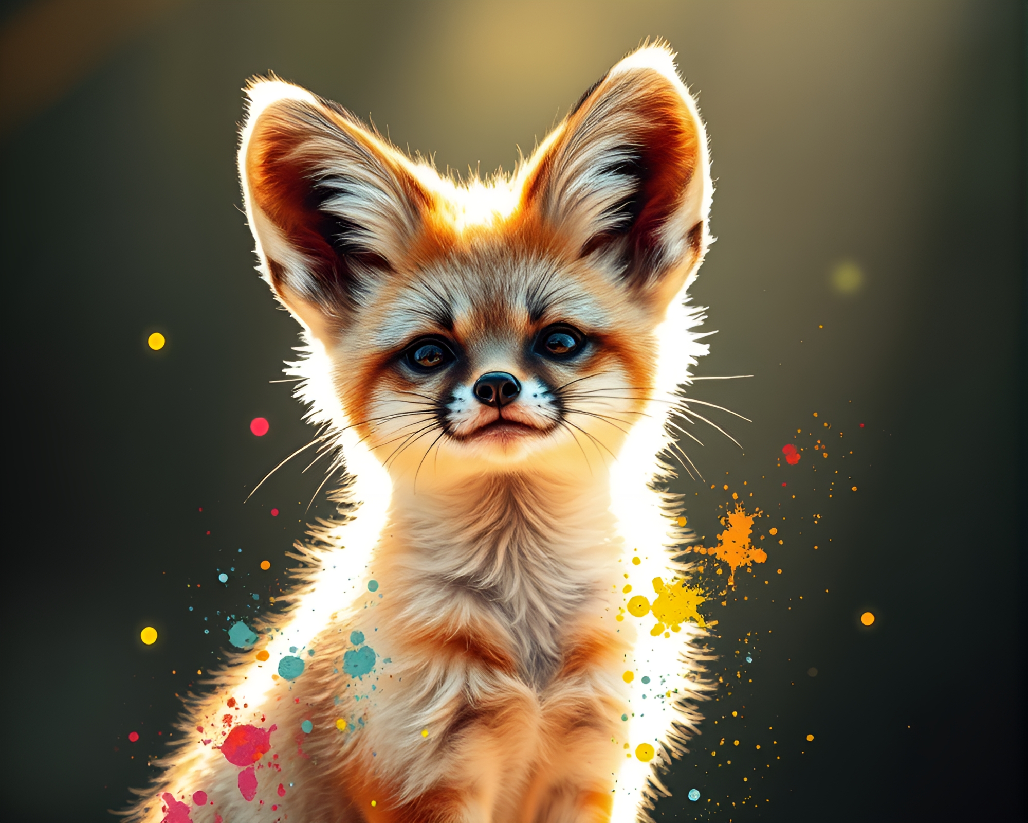 Whimsical Fennec Fox Stippling Art in Vibrant Colors – free AI stock image