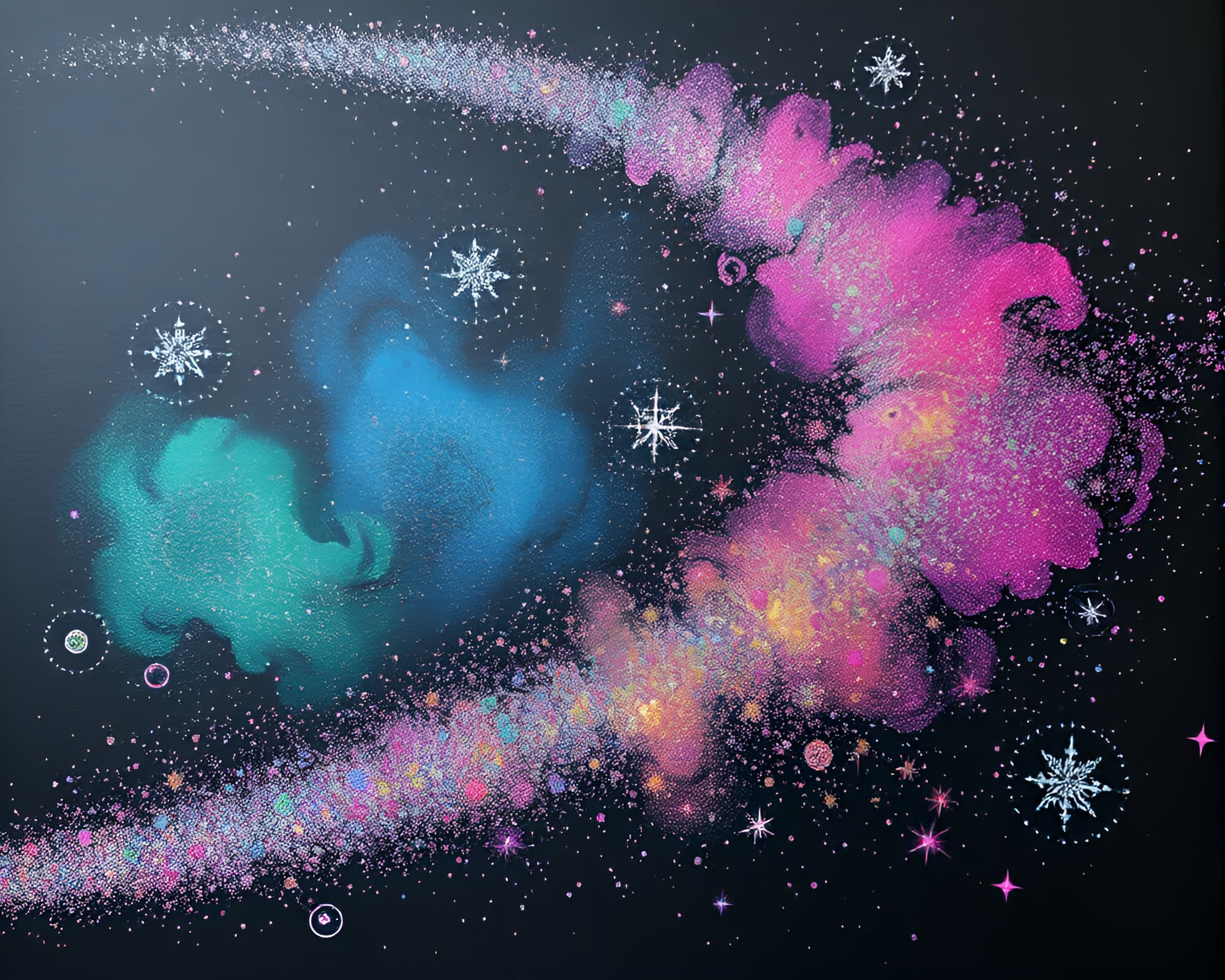 Quantum Computer Chalk Scrawls with Glitter Dust Sparkle – free AI stock image