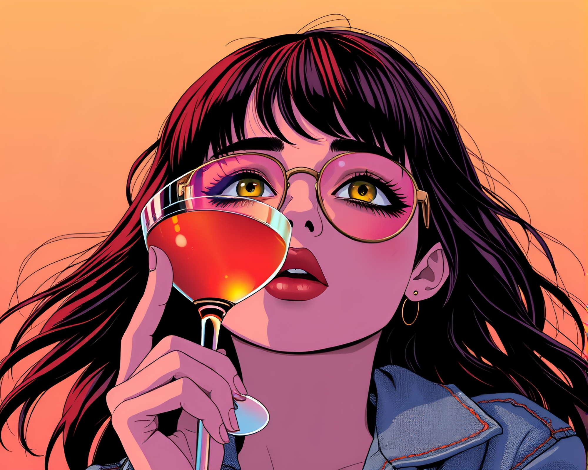 Anime-esque Blood Orange Cocktail Refraction – free AI stock image
