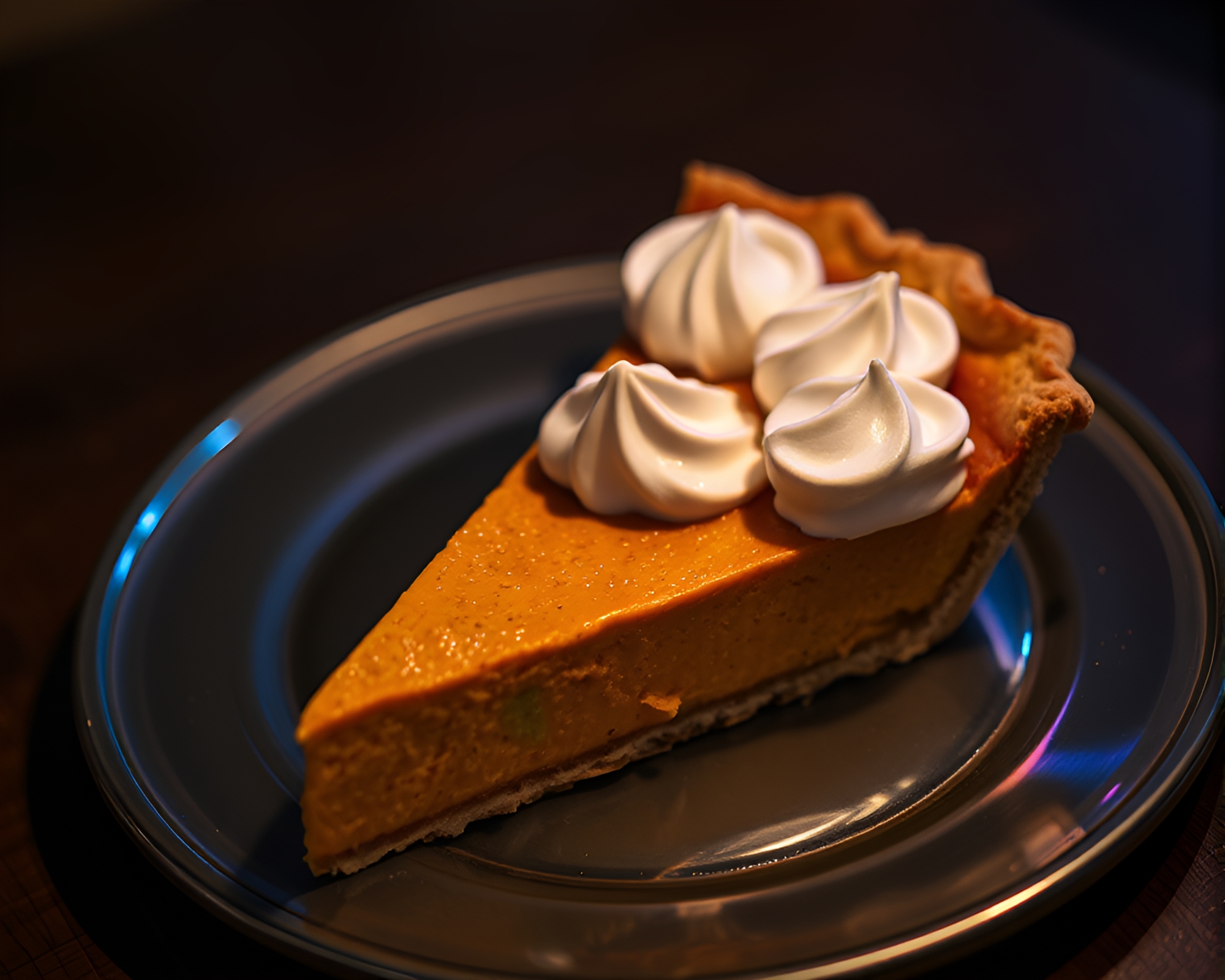 Enchanting Pumpkin Pie Illuminated by Iridescent Highlights – free AI stock image