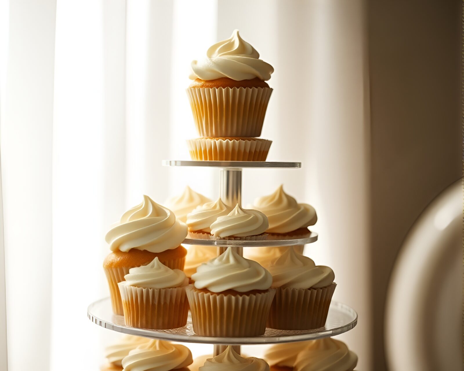 A candid moment captured with light and shadow on cupcake tower