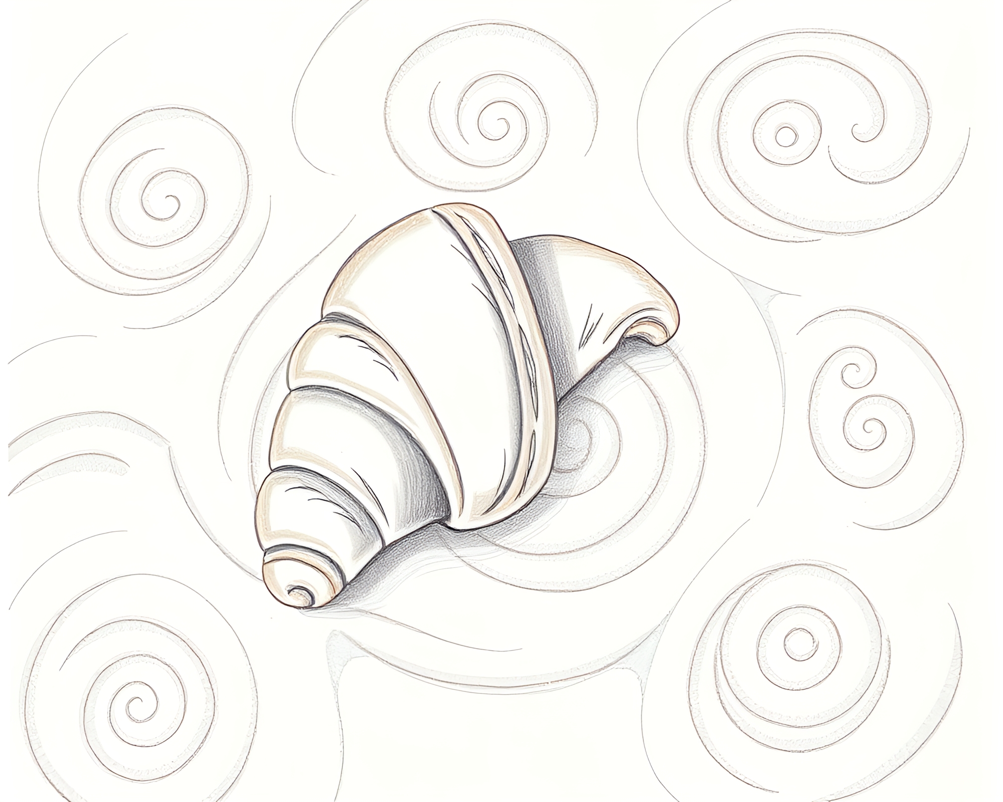 Swirling Sand Croissant in Pastel Pencil Sketch – free AI stock image