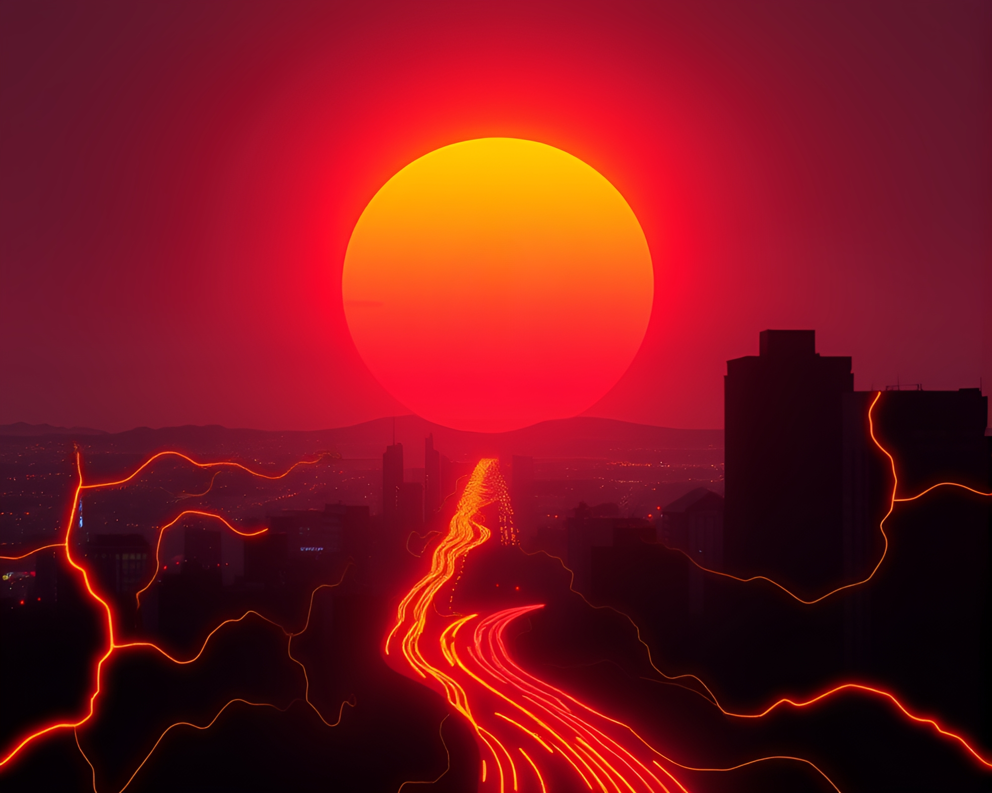 Neon Time Vortex: Golden Dusk Halftone Fantasy – free AI stock image
