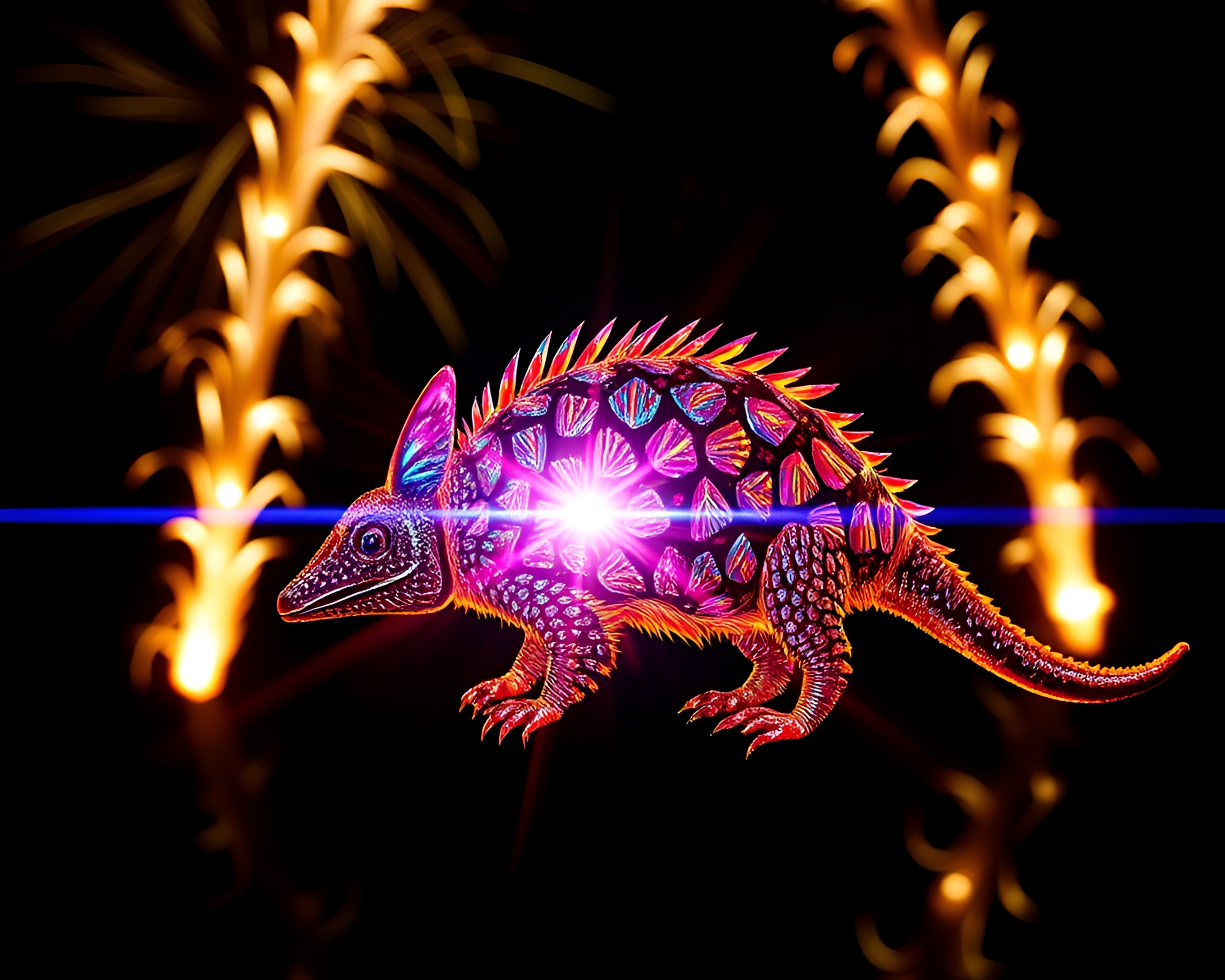 Prismatic Armadillo at Festival of Fireworks – free AI stock image
