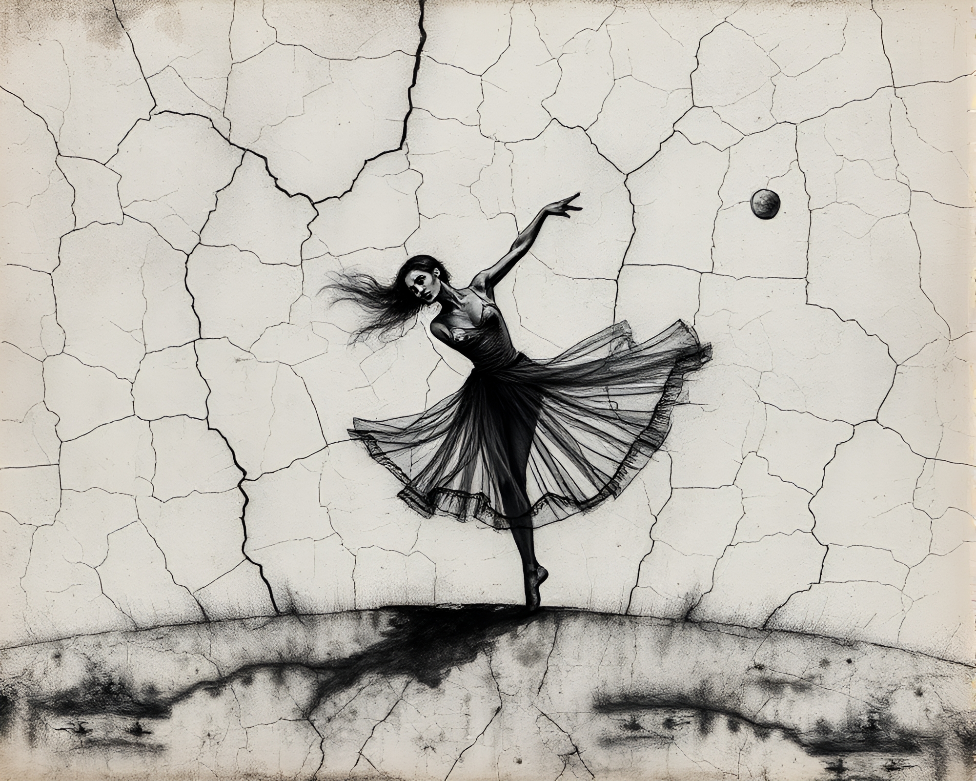 Dry Earth Ballet: Etched Landscape with Grainy Film Effect – free AI stock image