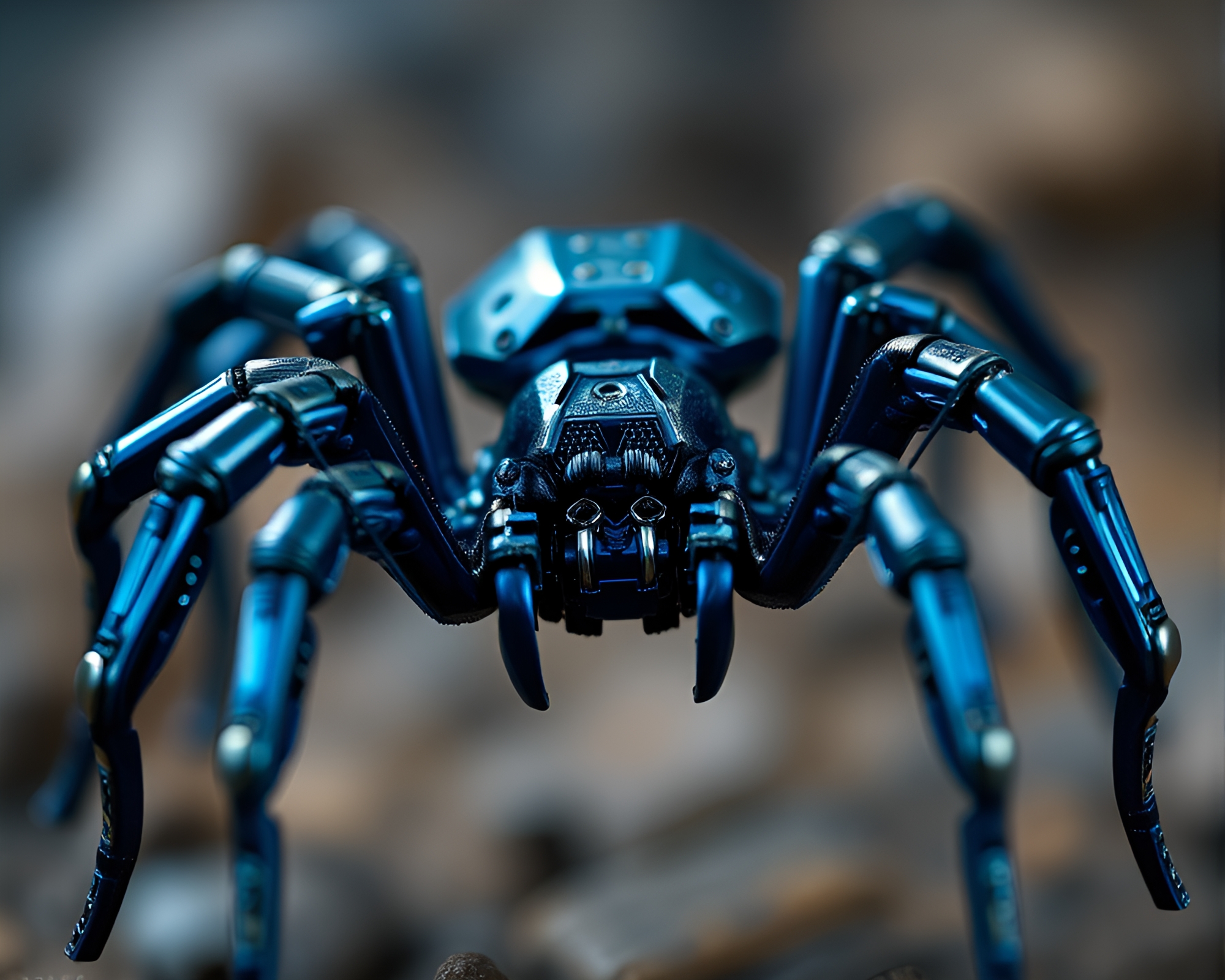 Mechanical Spider Fashion Illustration in Steel-Blue Finish – free AI stock image