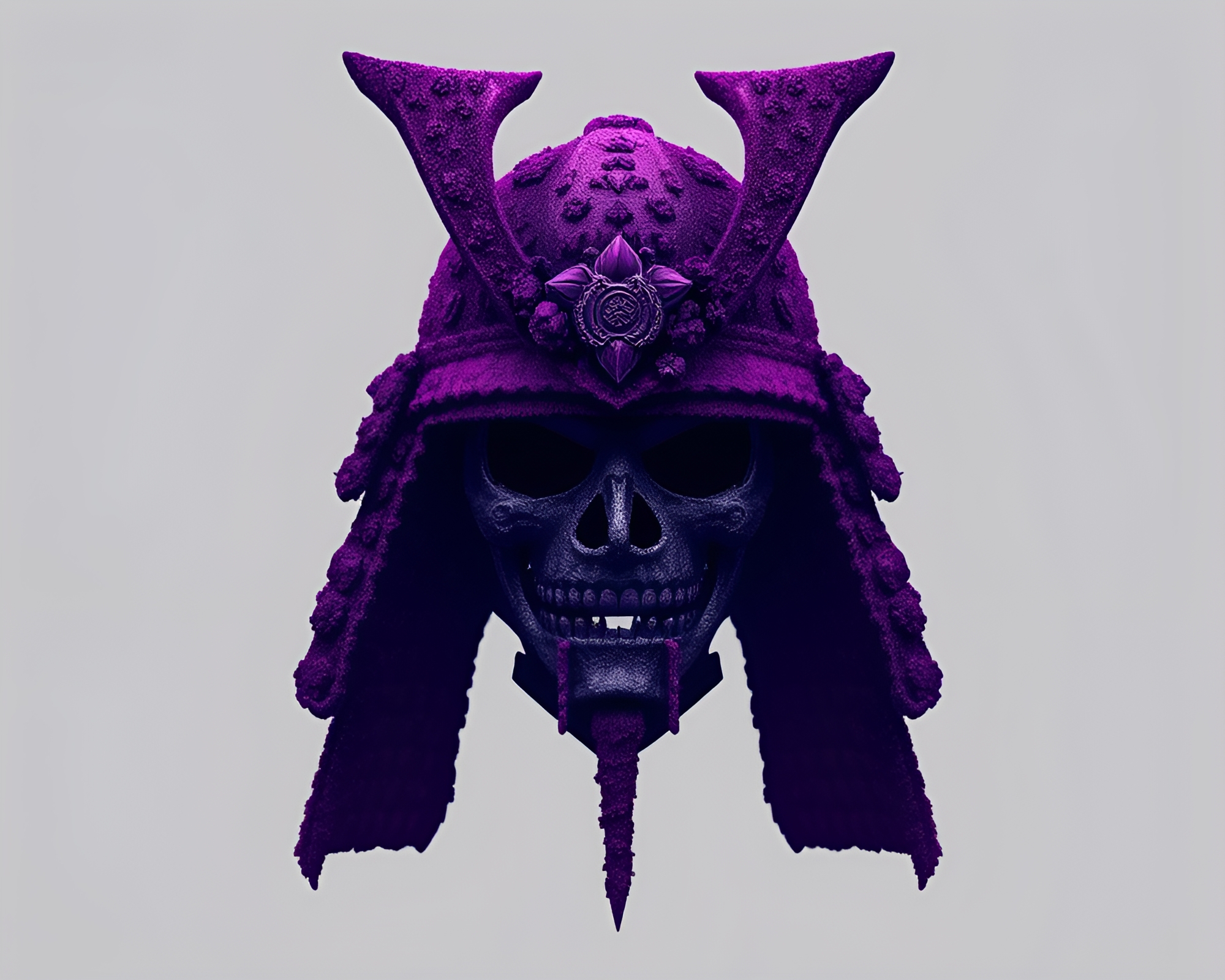 Samurai Helmet Shielded in Twilight Lichen Textures – free AI stock image