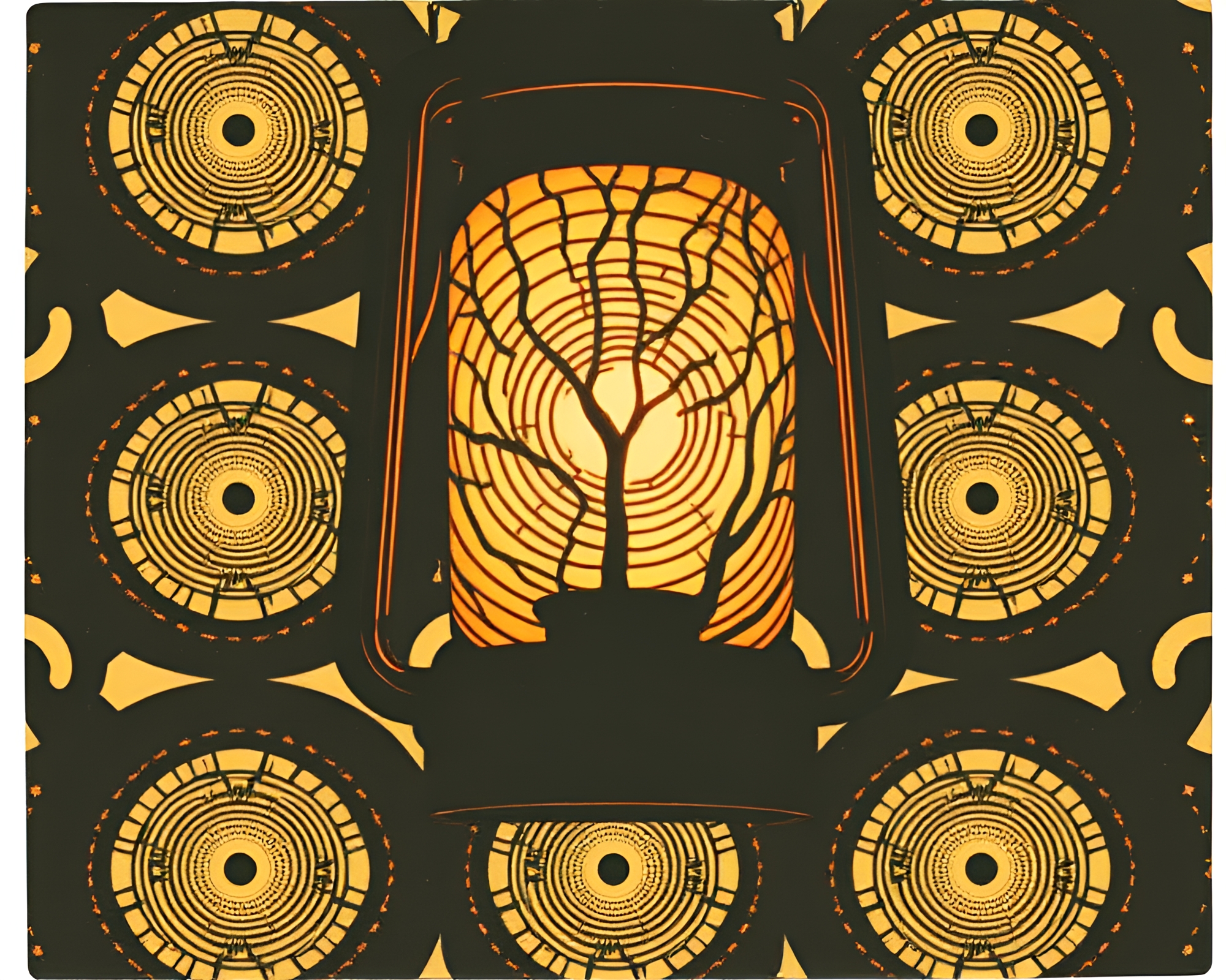 Vintage Lantern Casting Minimalistic Shadows on Tree Rings – free AI stock image