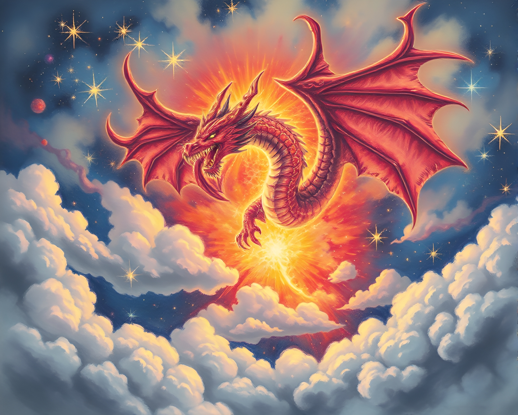 Explosion Cloud Surrounds Celestial Dragon Amidst Strobe Lights – free AI stock image