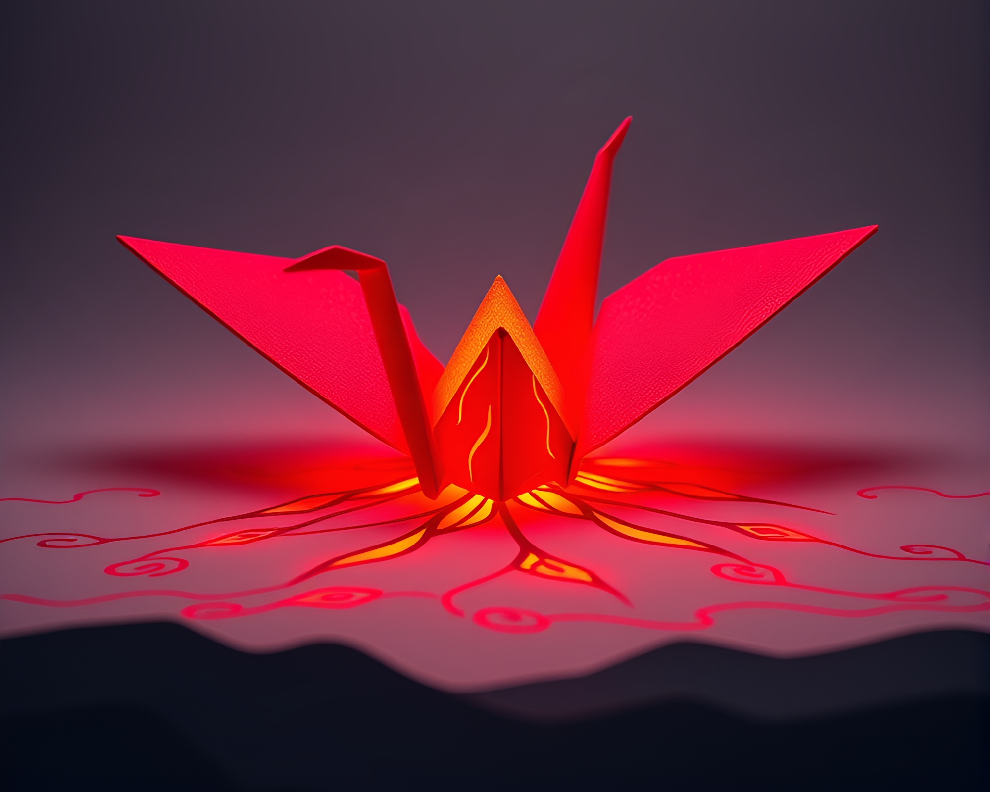 Centered Origami Crane in Volcano Glow Calligraphy – free AI stock image