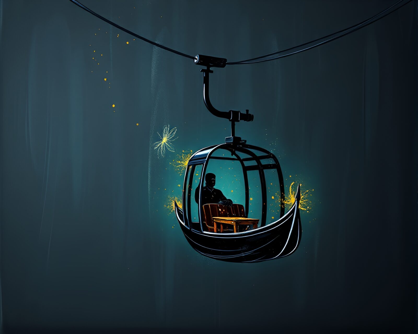 Chalkboard smudges surround glowing gondola lift in vector style