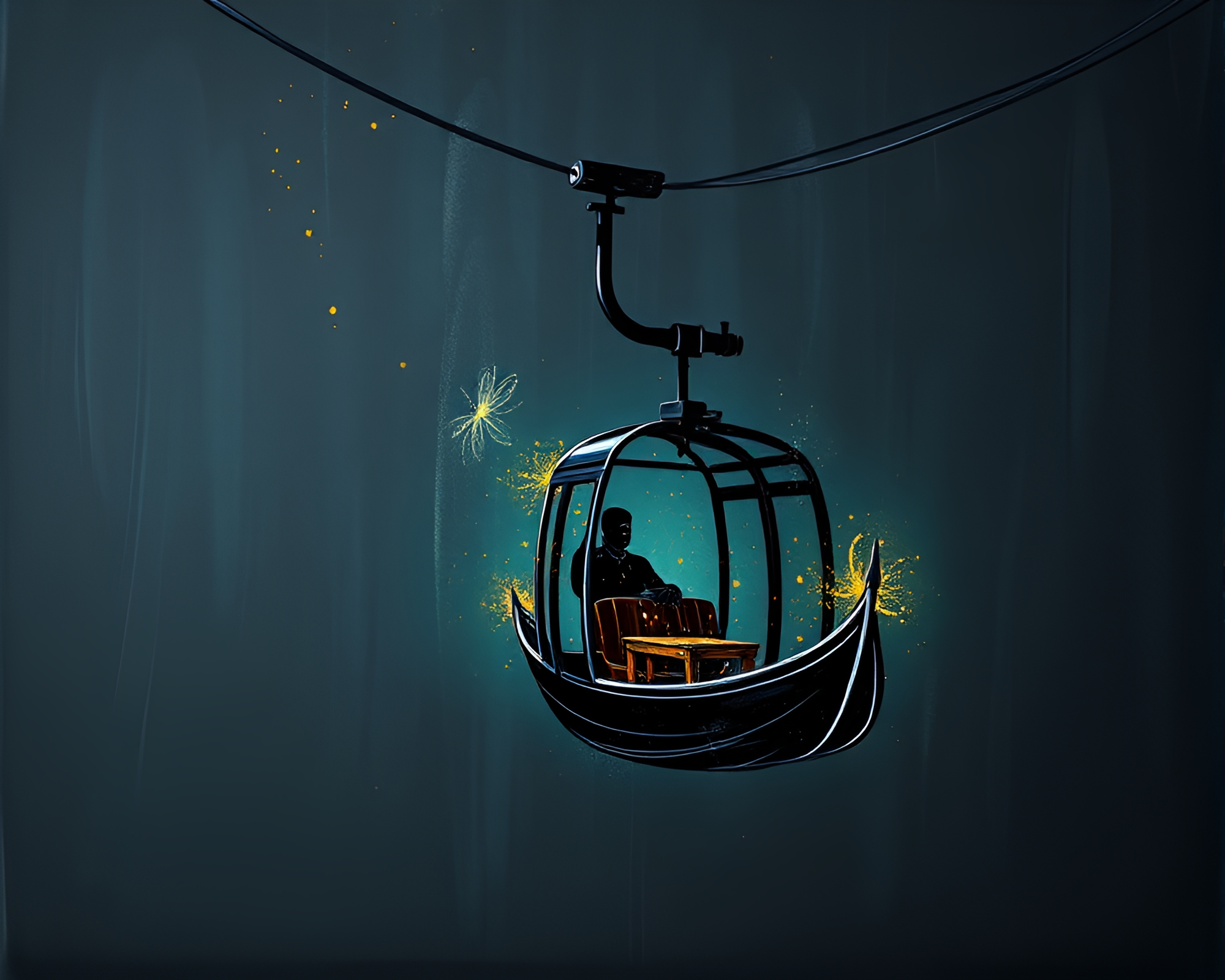 Gondola Lift Amid Chalkboard Firefly Glow Vector Art – free AI stock image
