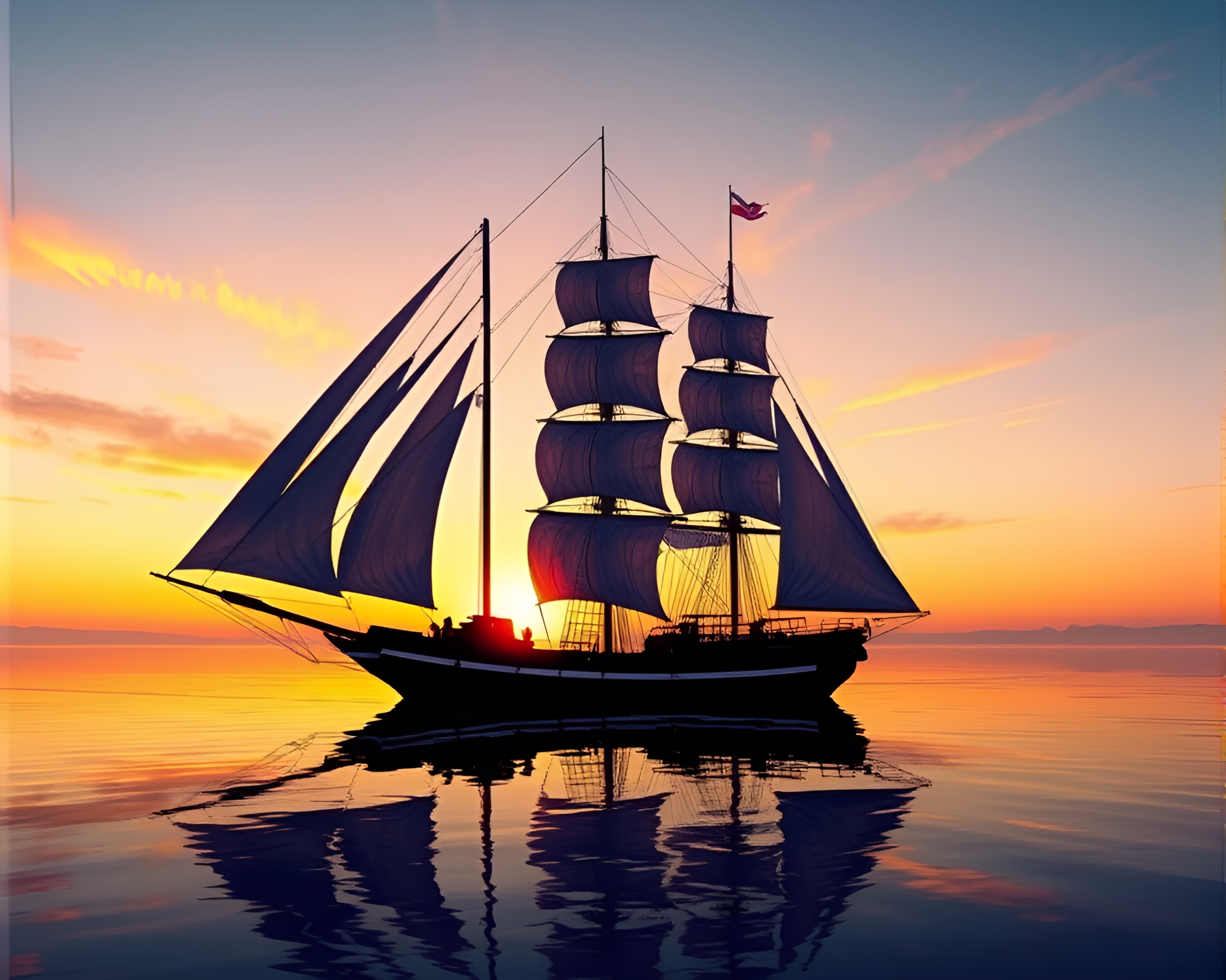 Serene Reflection: Classic Ship Silhouette at Dusk – free AI stock image