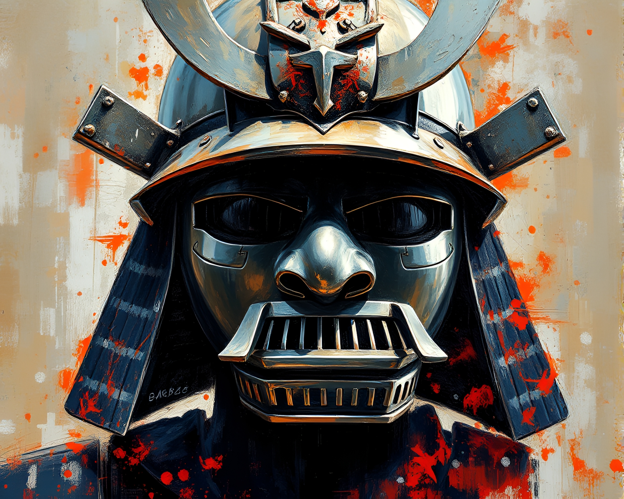 Samurai Helmet Reflected in Chrome with Oil-Rich Texture – free AI stock image