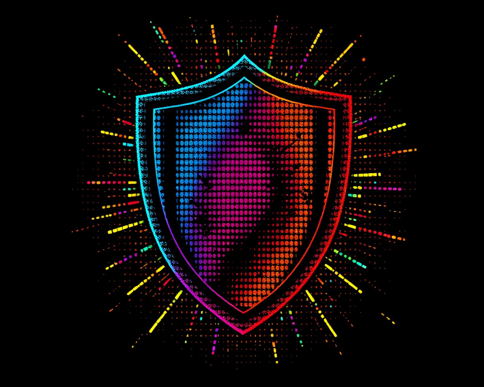 Colorful toon-shaded shield with glitched patterns