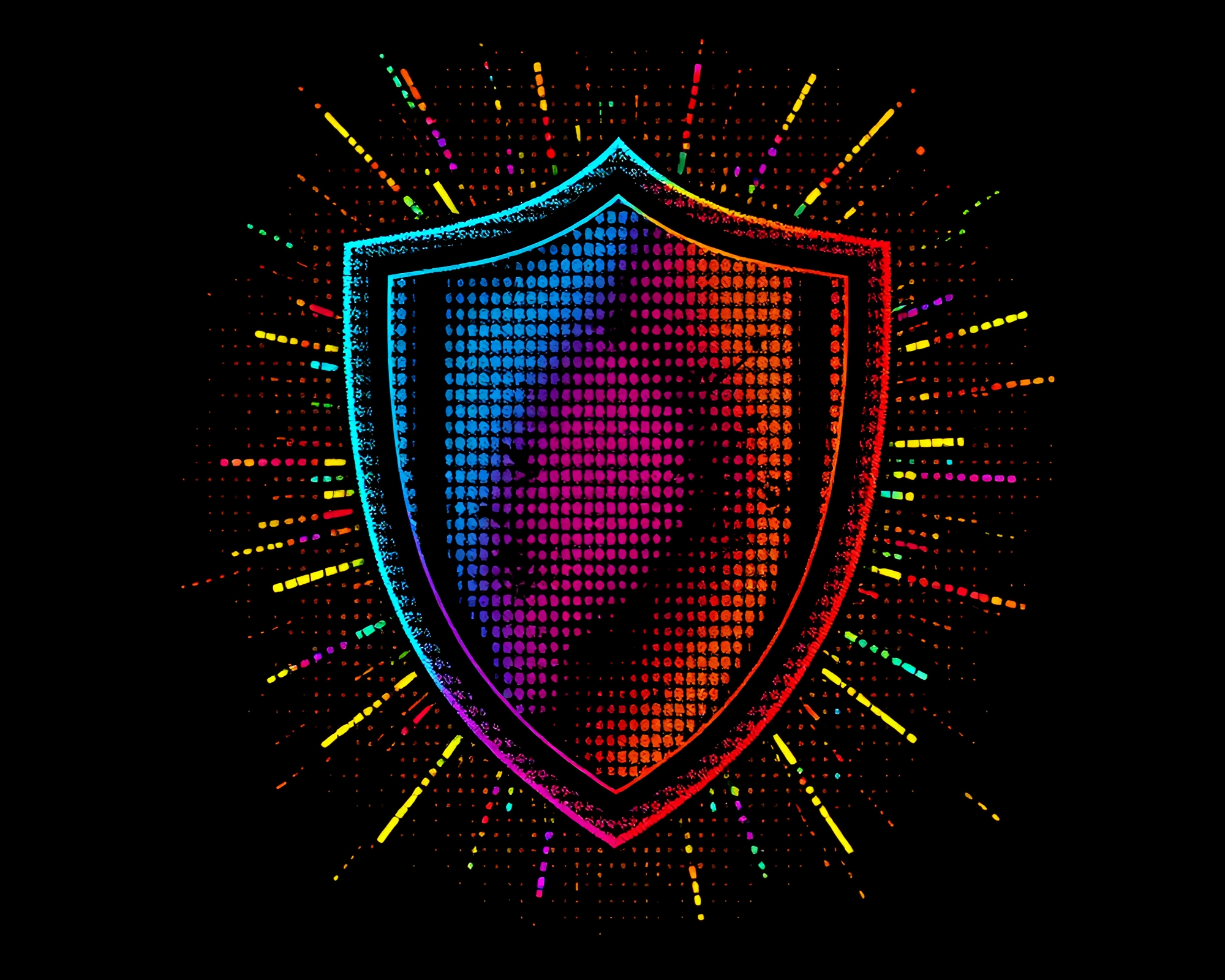 Glitched Shield Defender in Comic Dots – free AI stock image