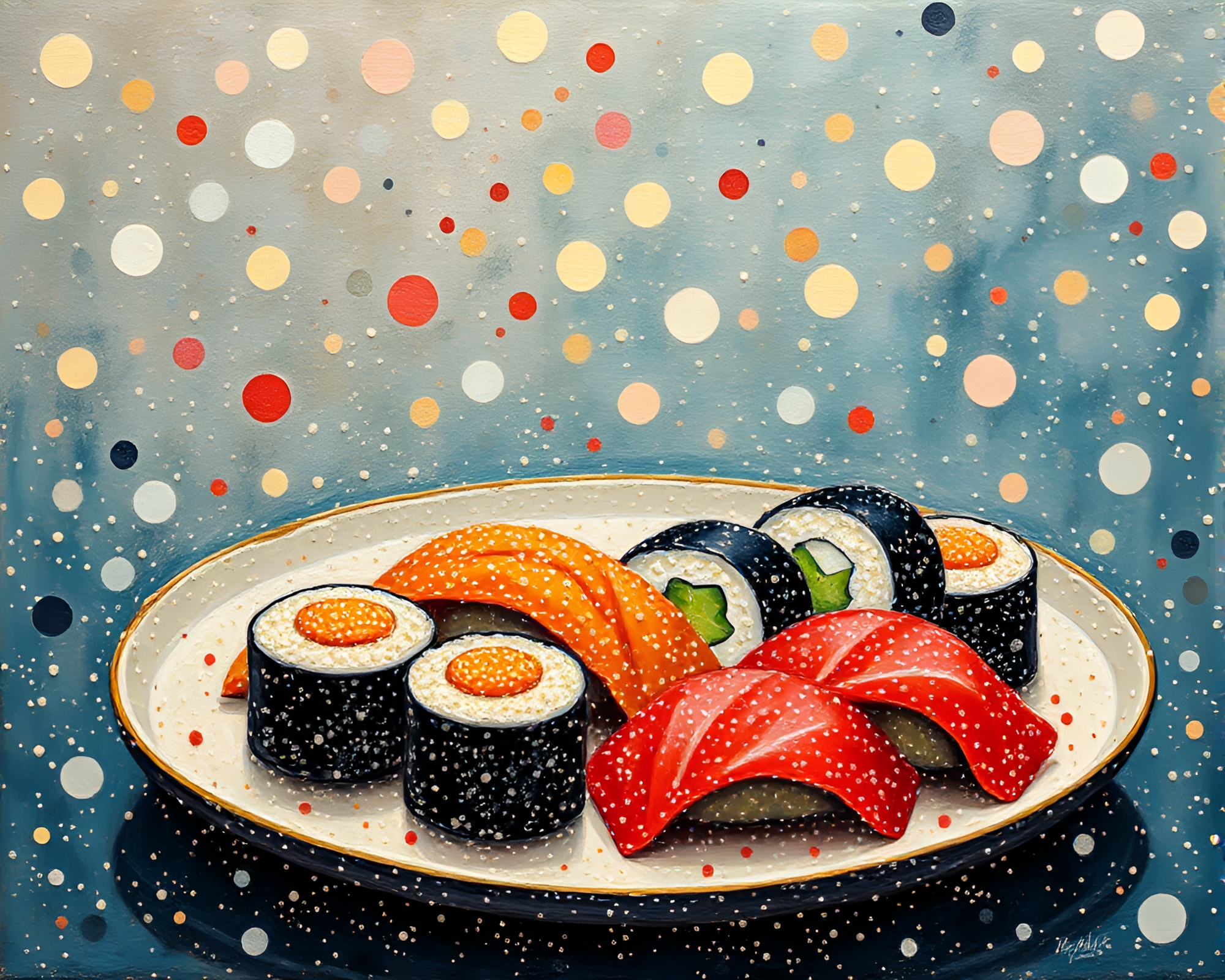 Encaustic Pointillist Sushi Platter – free AI stock image
