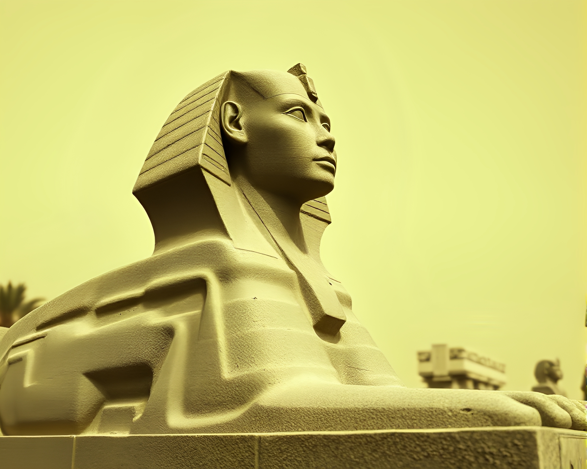 Mystical Sphinx Statue in Olive Drab Wireframe – free AI stock image