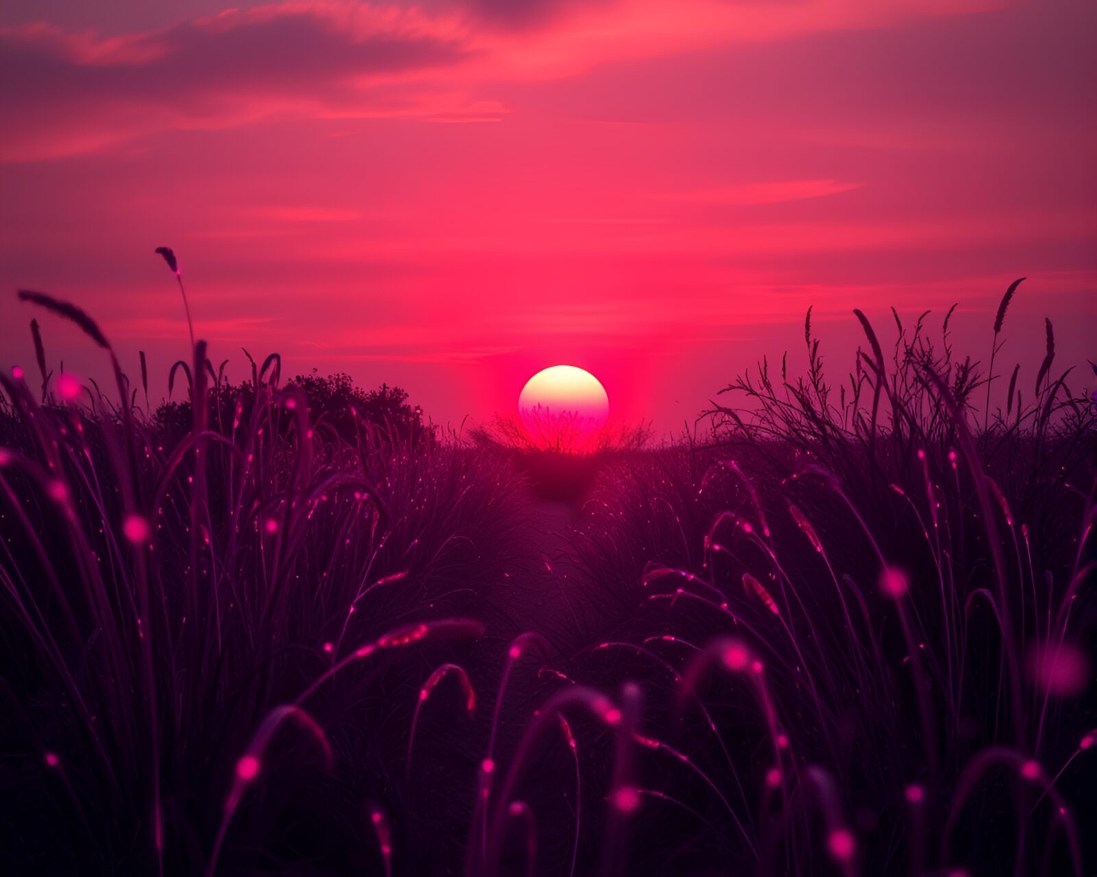HDR photography of pink sunrise in a futuristic dreamscape