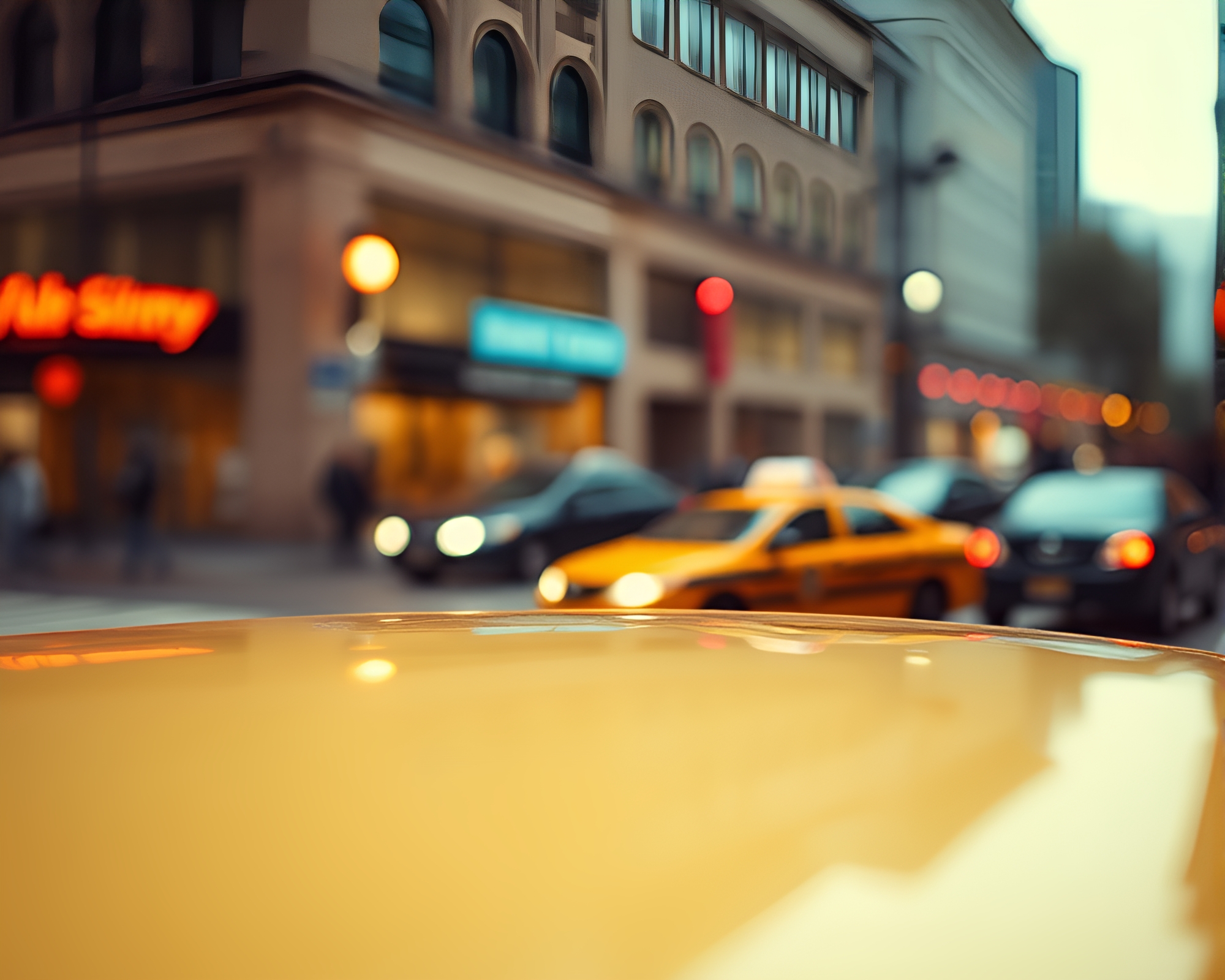 Taxi Blur Streak through Miniature Piano Cityscape – free AI stock image