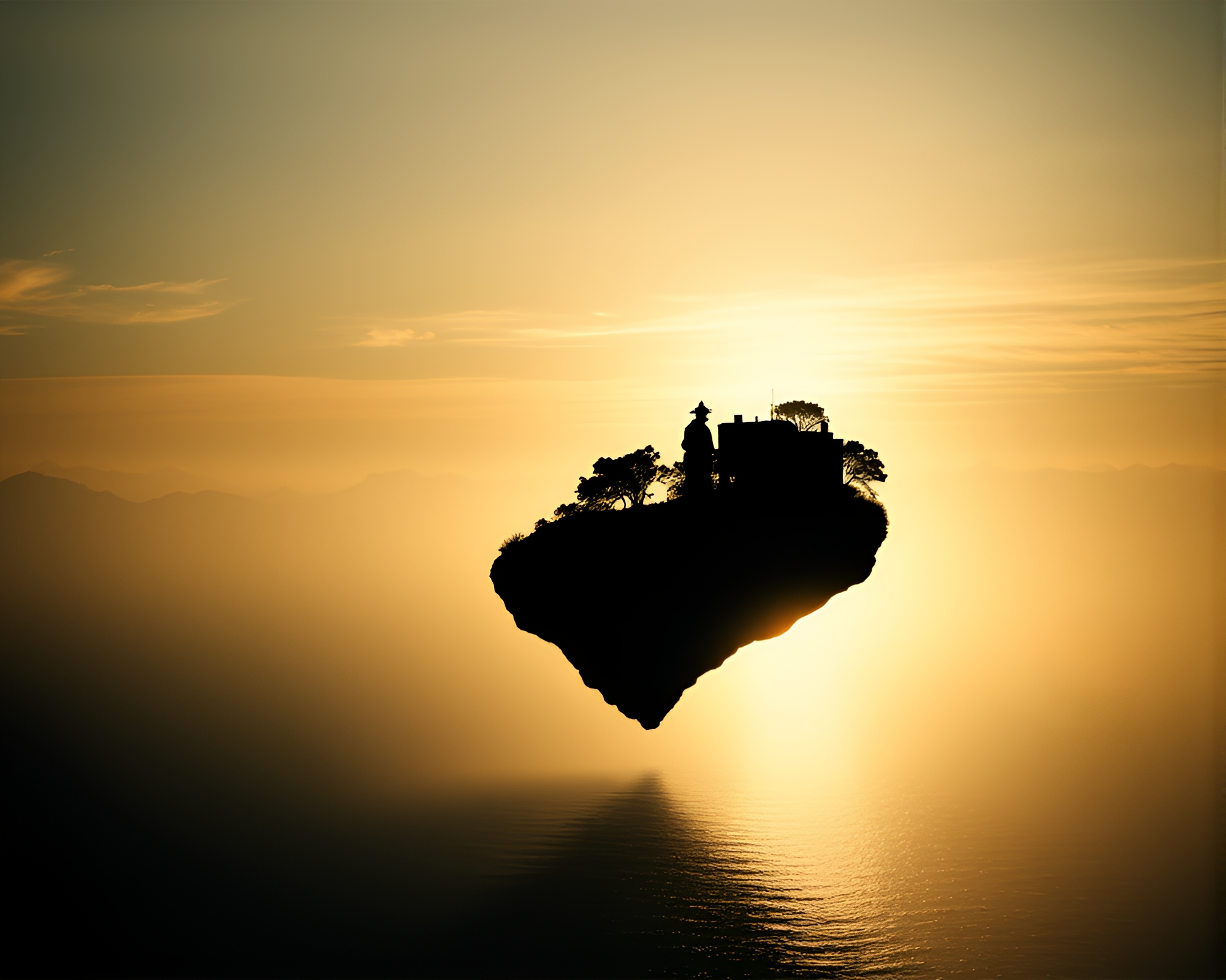 Dramatic Silhouette of Floating Island at Twilight – free AI stock image