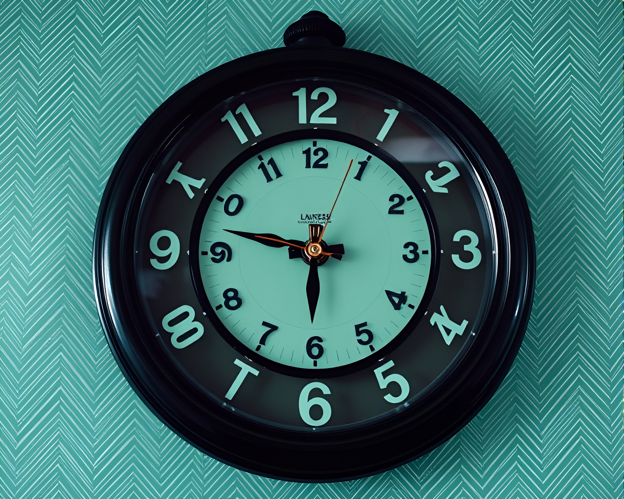 Crosshatched Chrono Clock in Mint Green Wide Angle – free AI stock image