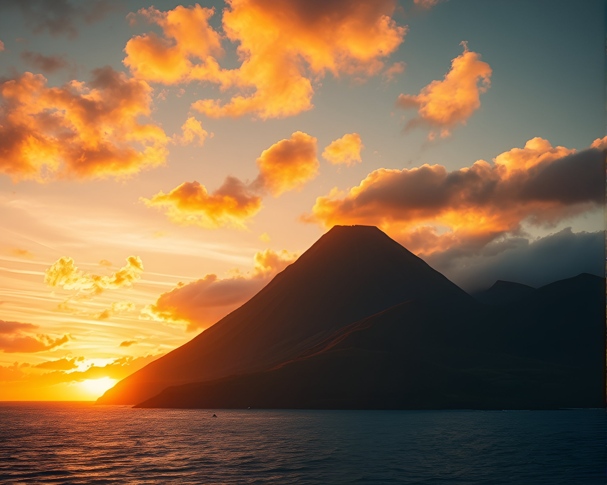 Volcanic Island Stained Glass Afternoon Glow – free AI stock image