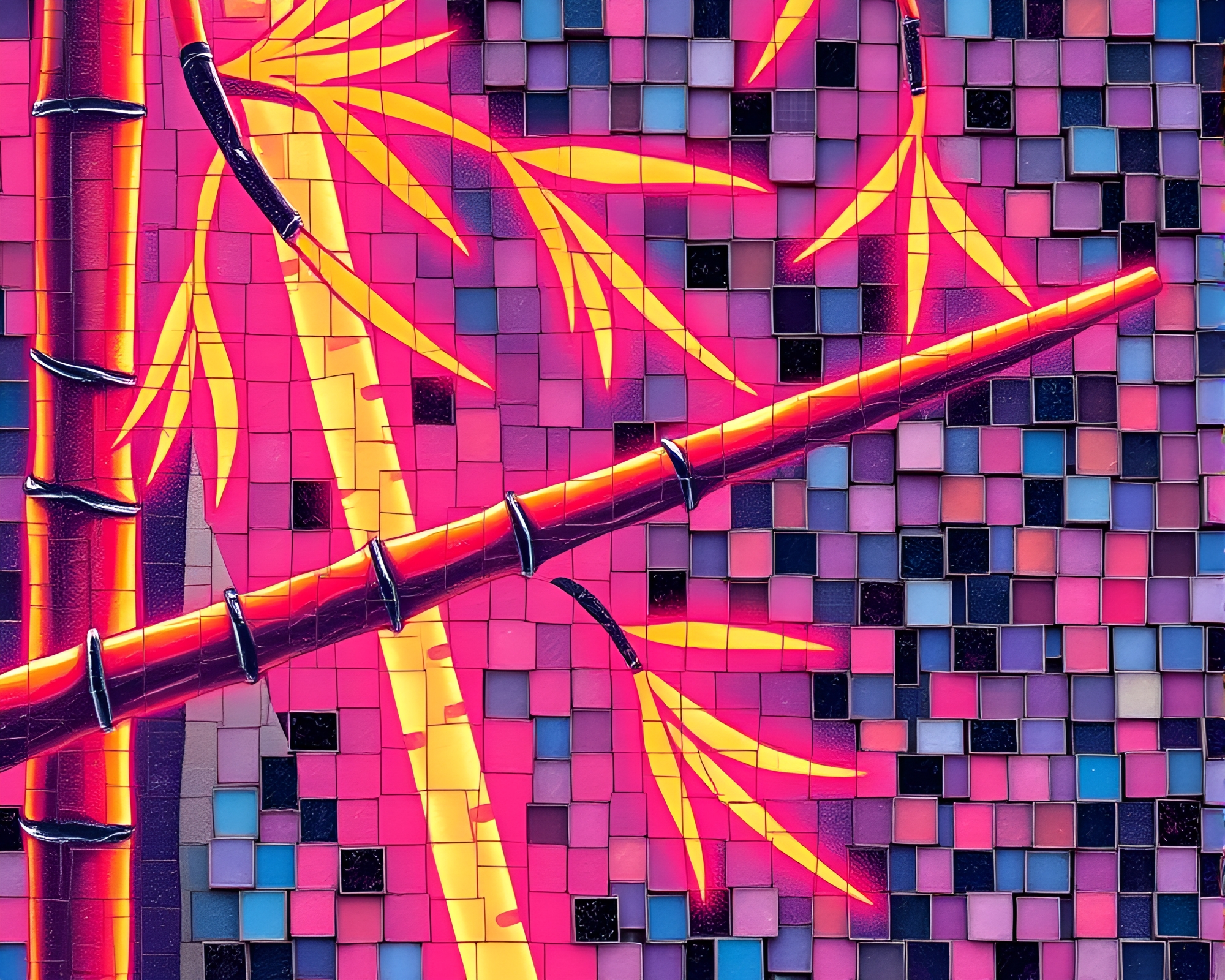 Bamboo Flute Fragmented Mosaic in Neon Pastel Light – free AI stock image