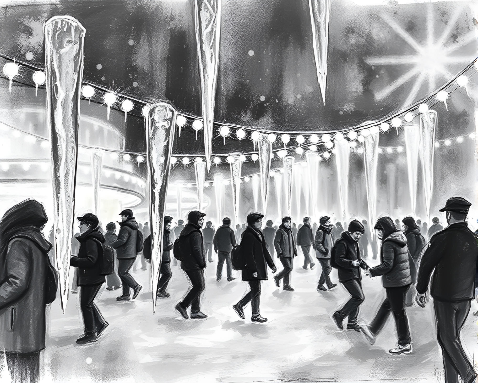Ethereal Ice Siren Amidst Vibrant Carnival Lights – free AI stock image