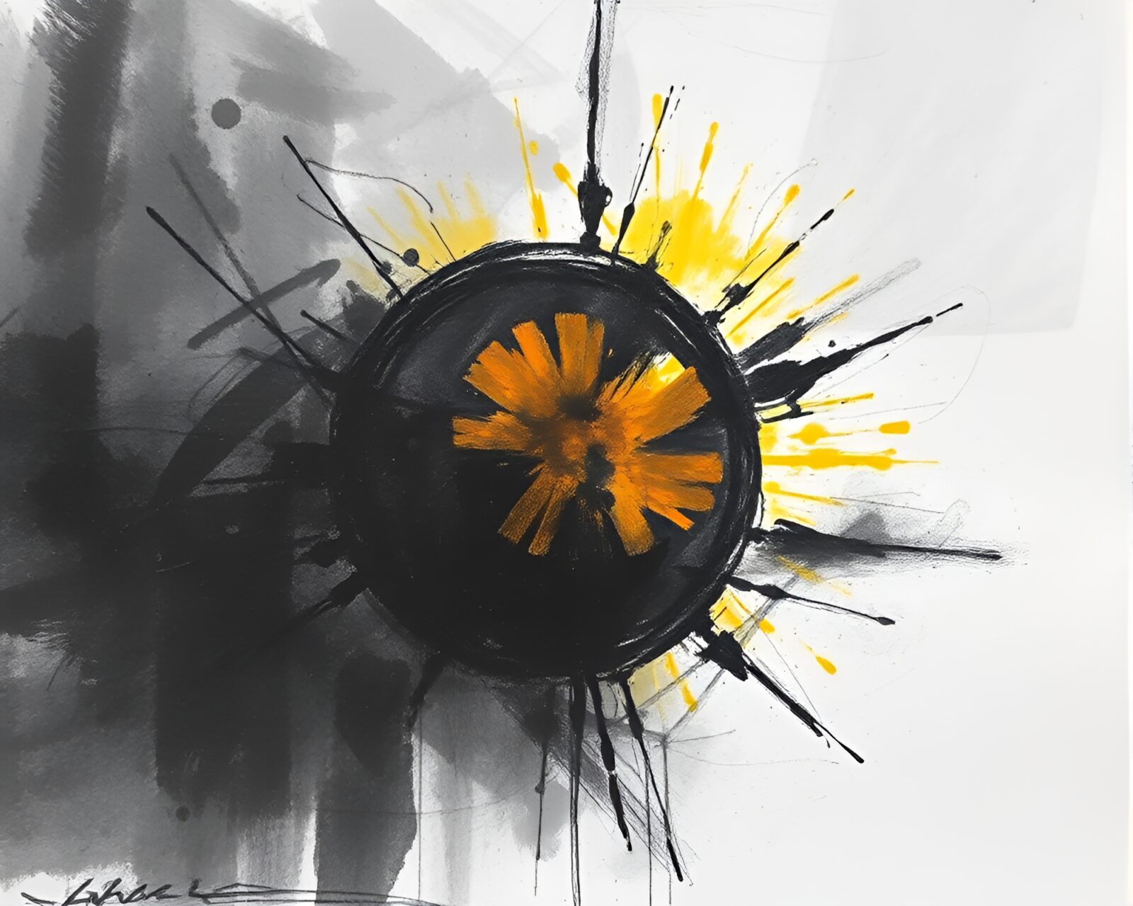 Medium shot charcoal sketch with expressionist style in solar flare light