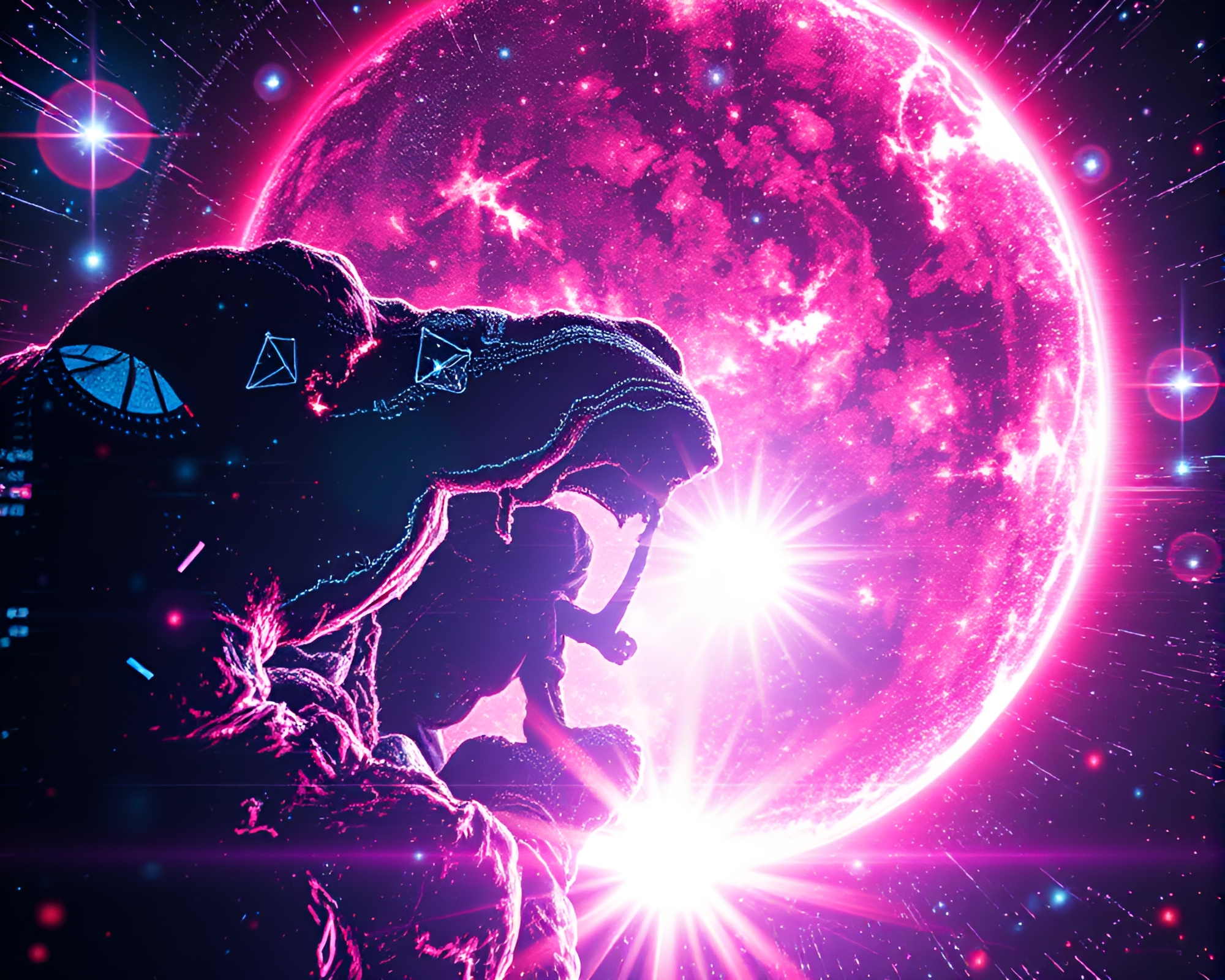 Glitch Art Parallel Universe Solar Flare Composition – free AI stock image