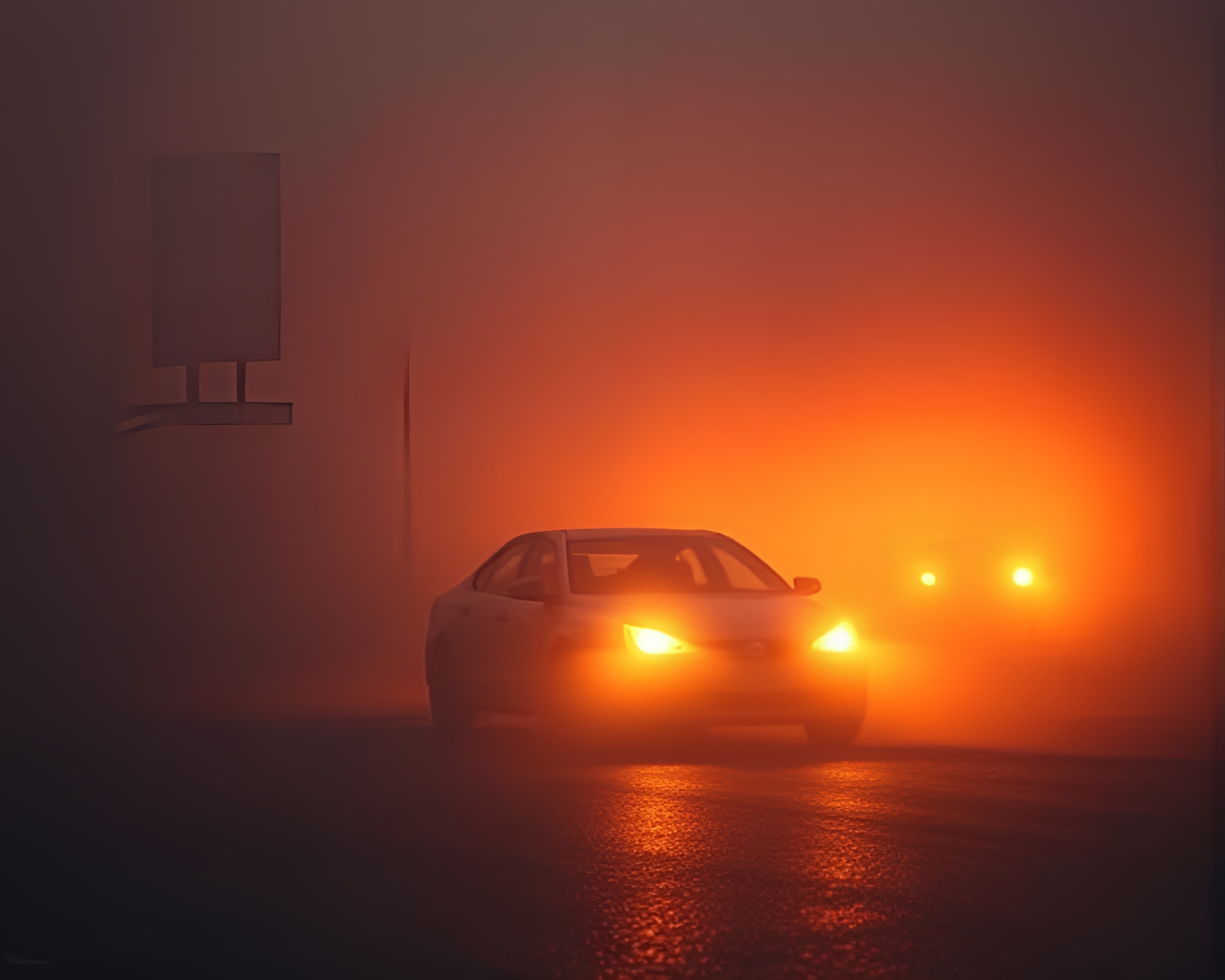 Flying car among hyper-saturated fog banks – free AI stock image