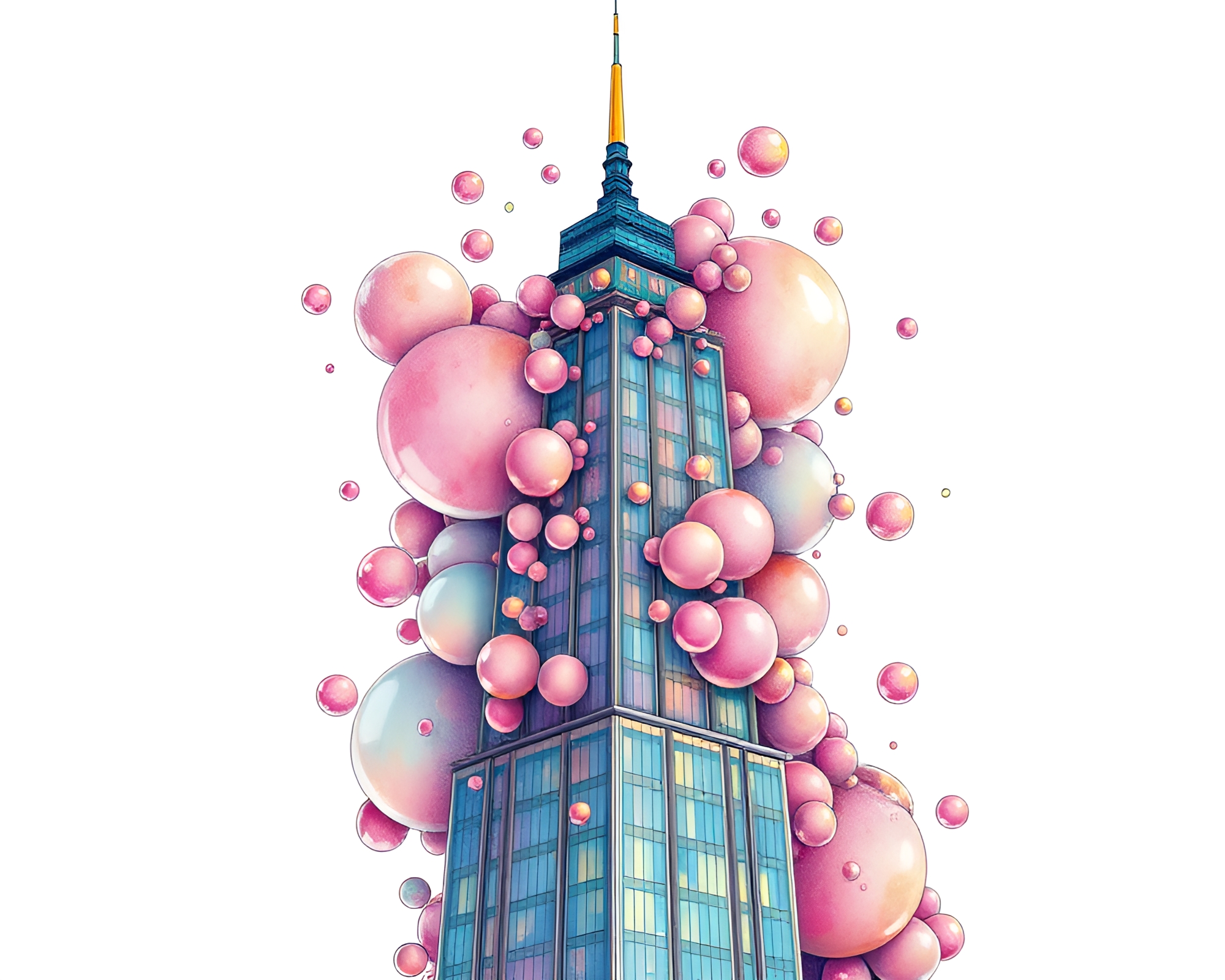 Pastel Skyscraper Bubble Clusters in Tattoo Flash Art – free AI stock image