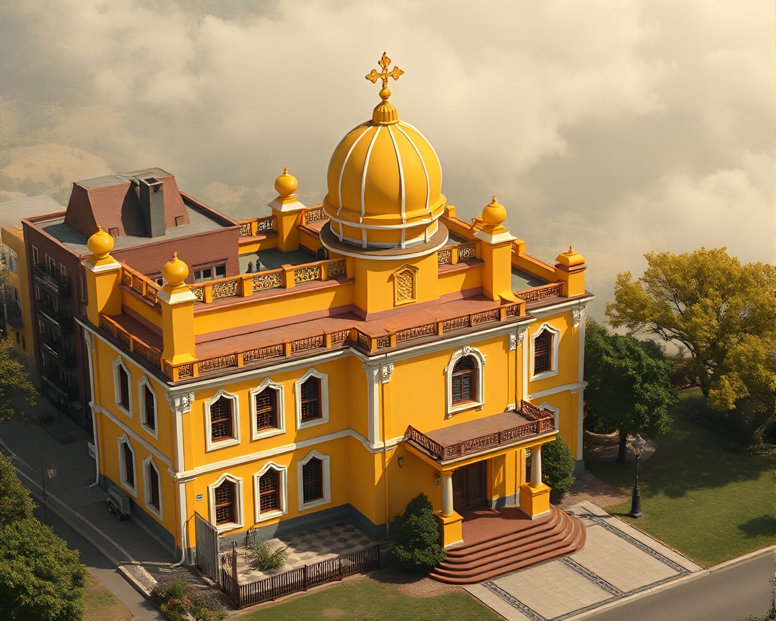 Mustard yellow pop 16-bit style crown composition