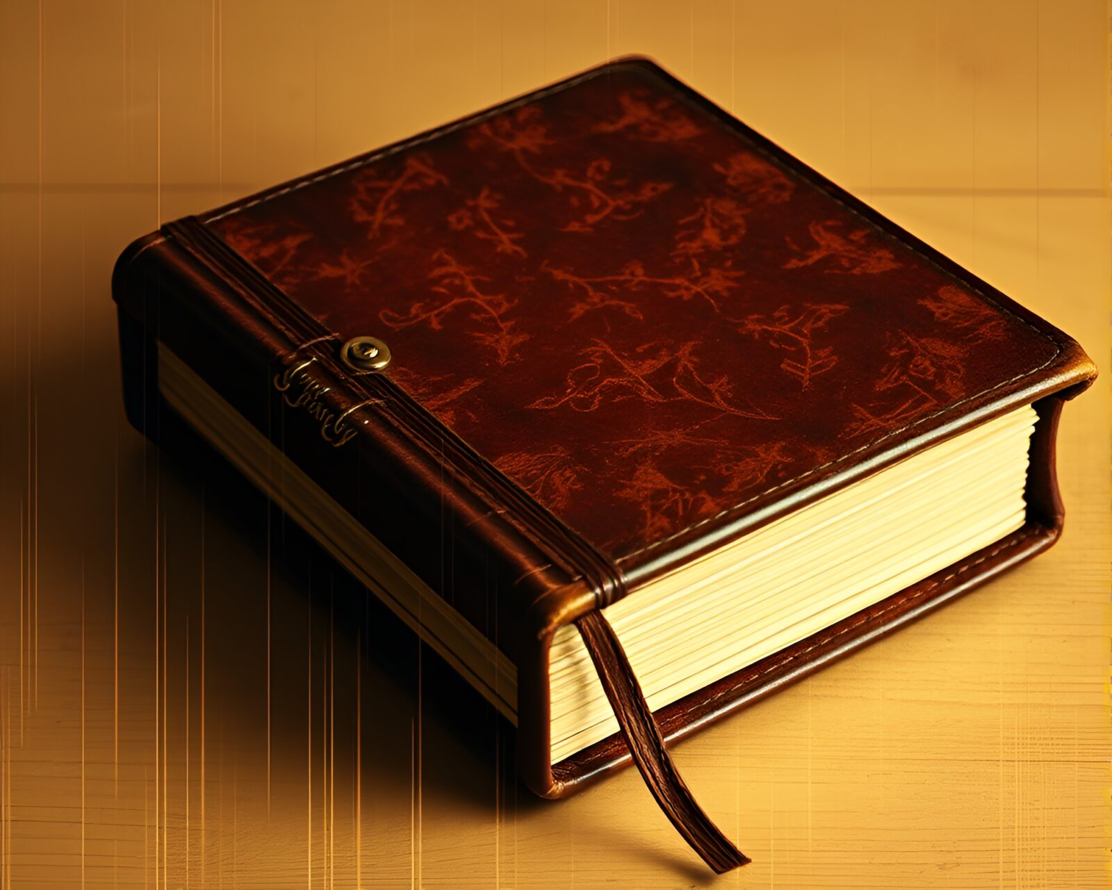 Digital glitch rendering of fiber optics in sepia leather diary