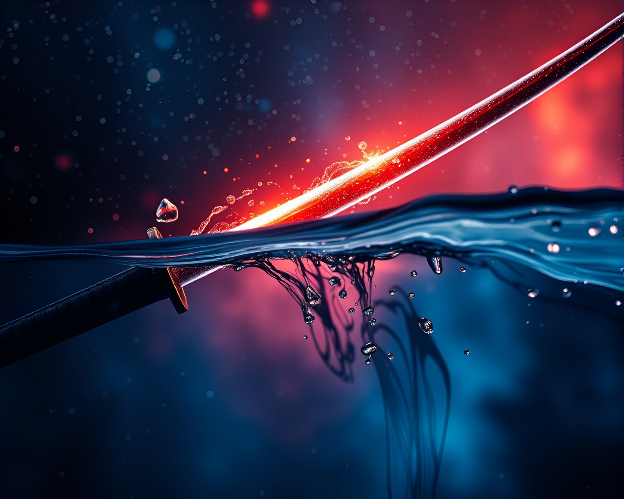 Samurai Sword Reflection in Cosmic Water Distortion – free AI stock image