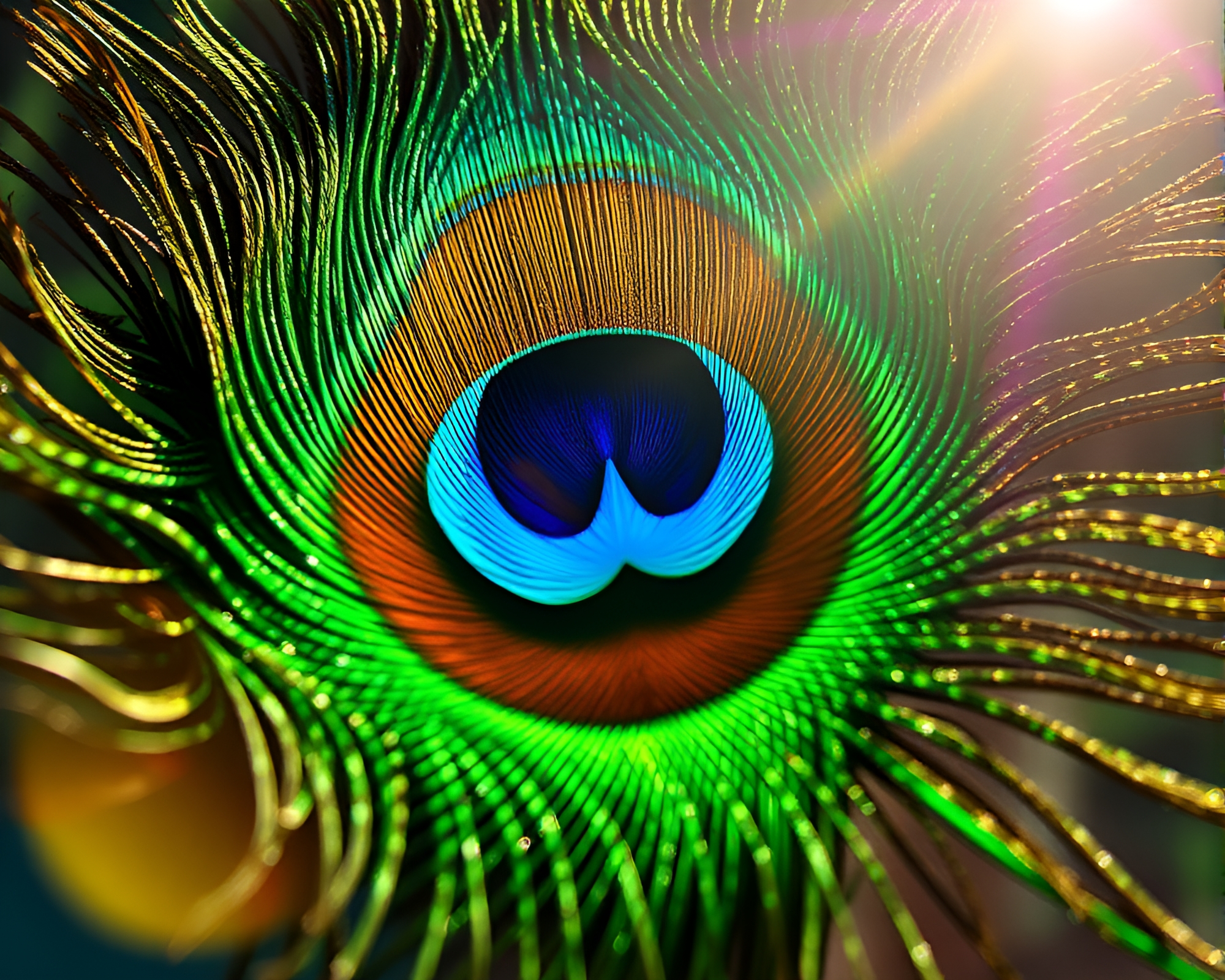 Centered Peacock Feather Elegance in Topaz Light – free AI stock image
