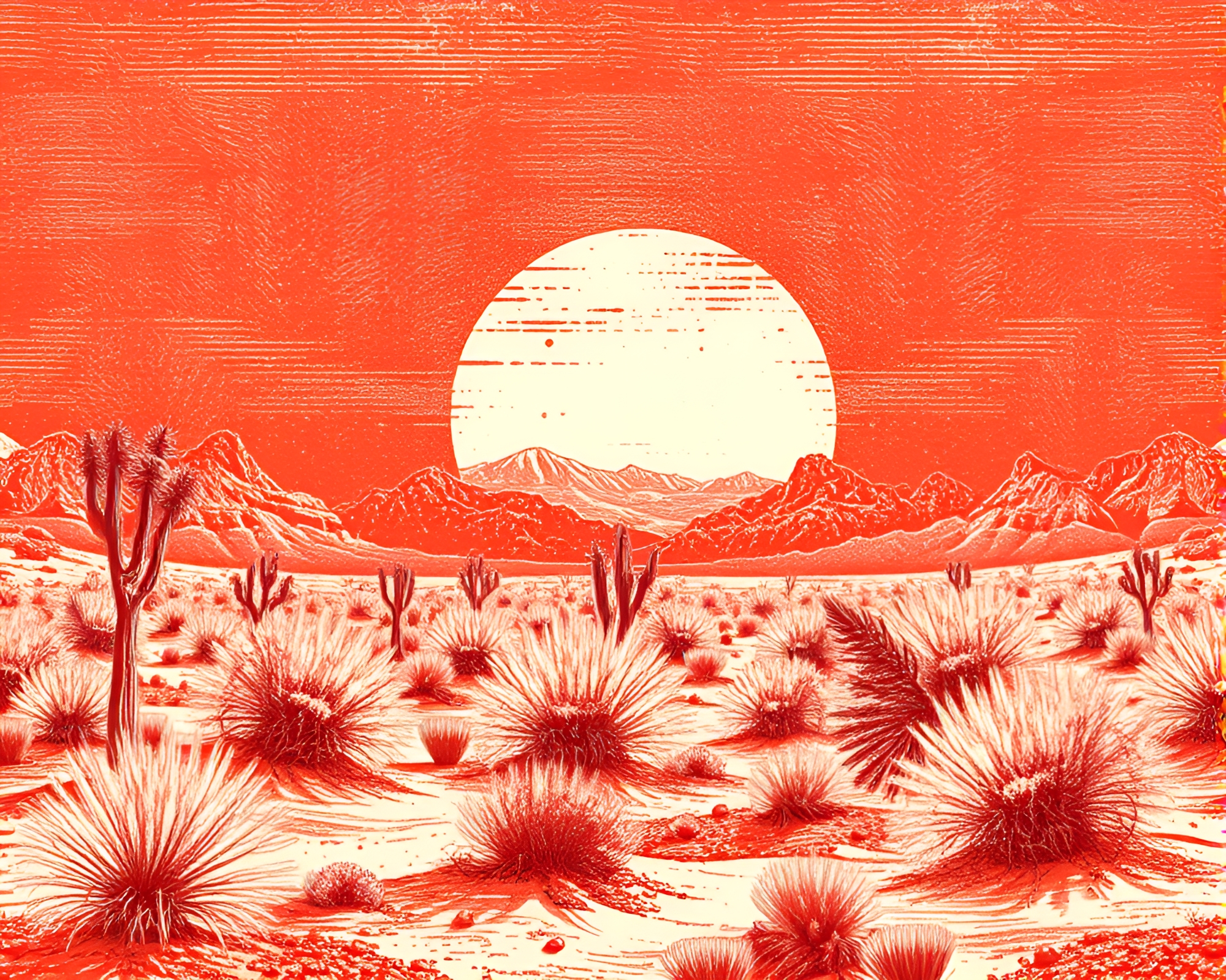 Desert Mirage: Crosshatched Red Oasis – free AI stock image