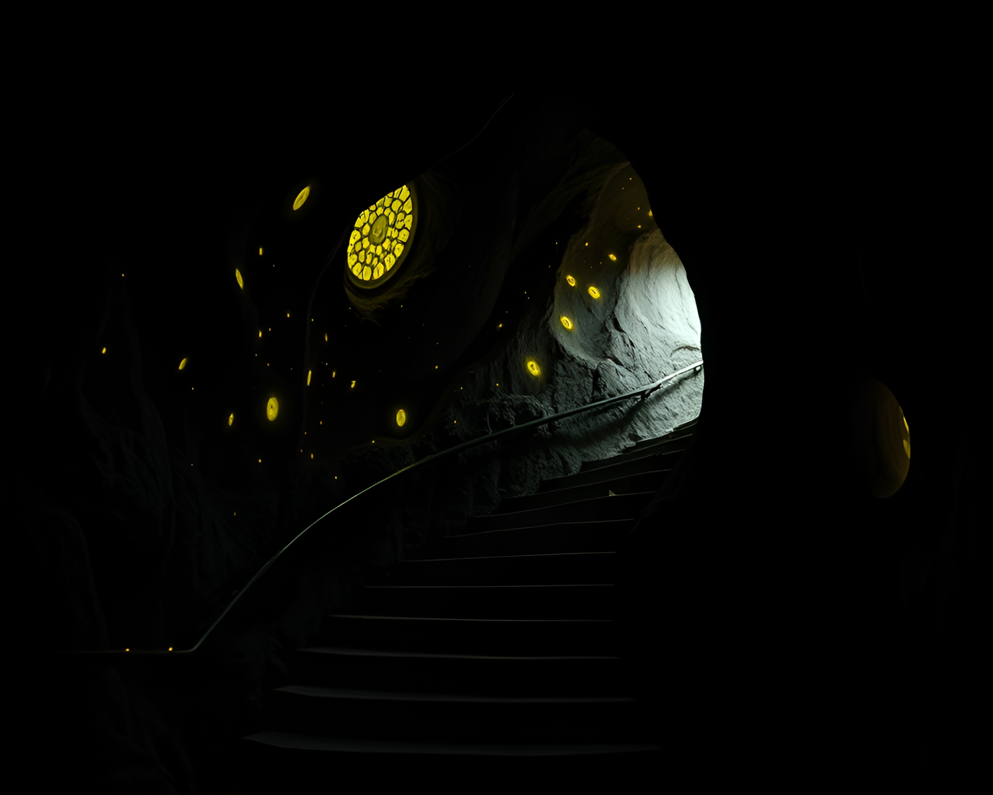 Enigmatic Escher-inspired cave with mildew markings – free AI stock image