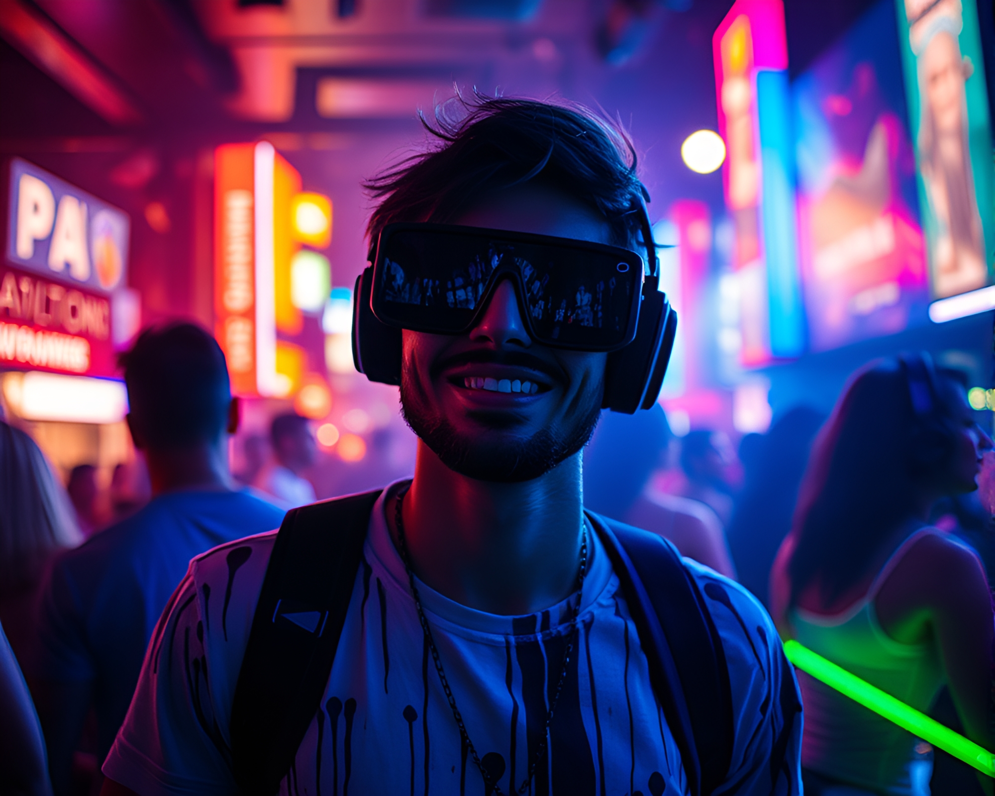 Virtual Cityscape Club Strobe Lights Candid Moment – free AI stock image