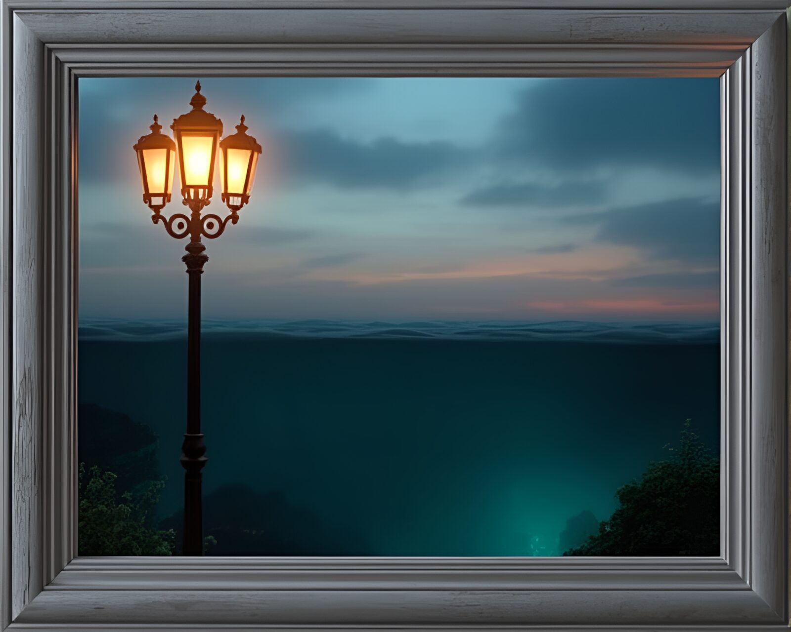 Fantastical Hyper-Realistic Mermaid framed in a Streetlamp Glow