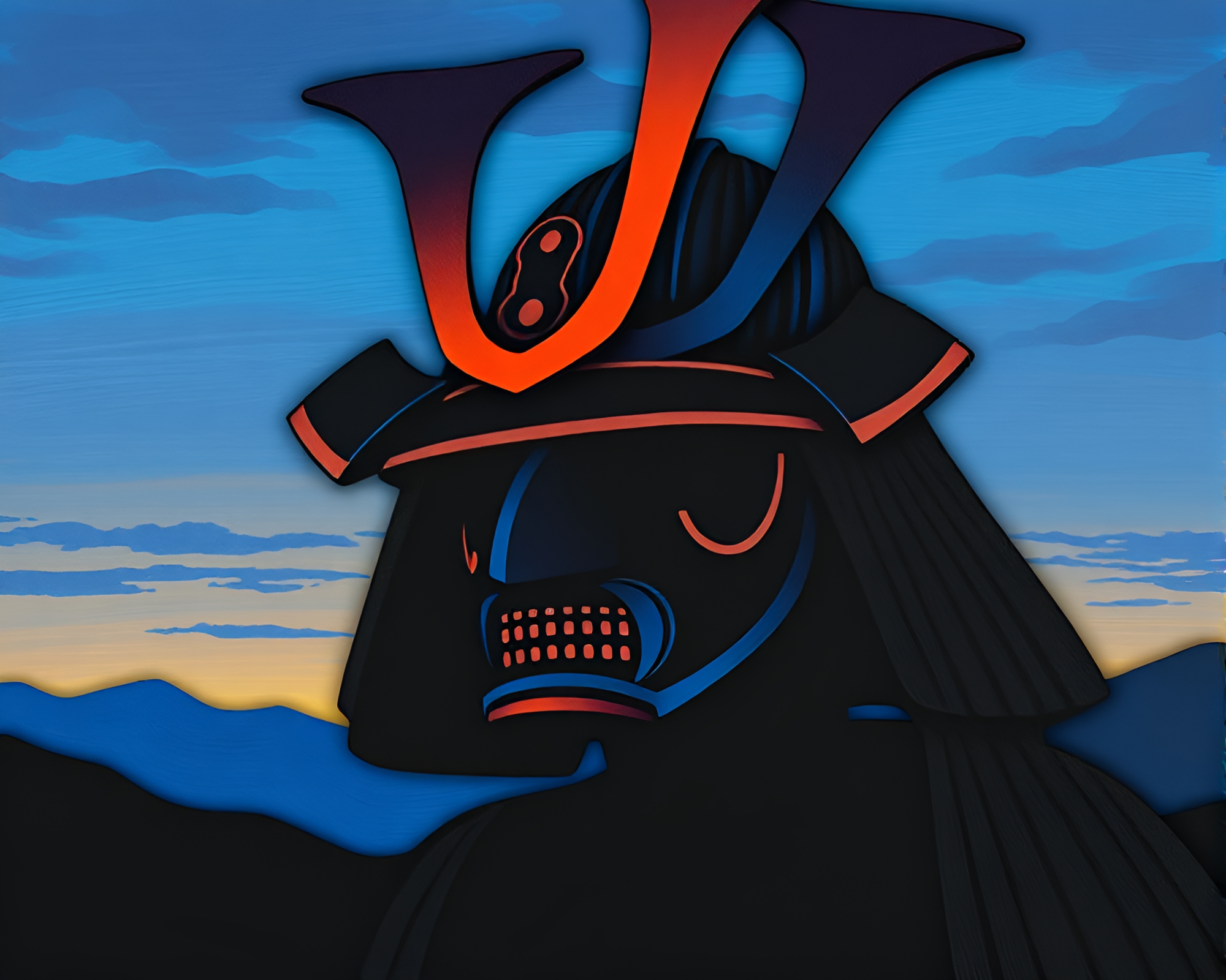 Samurai Helmet in Twilight Blue Hour Impasto Art – free AI stock image