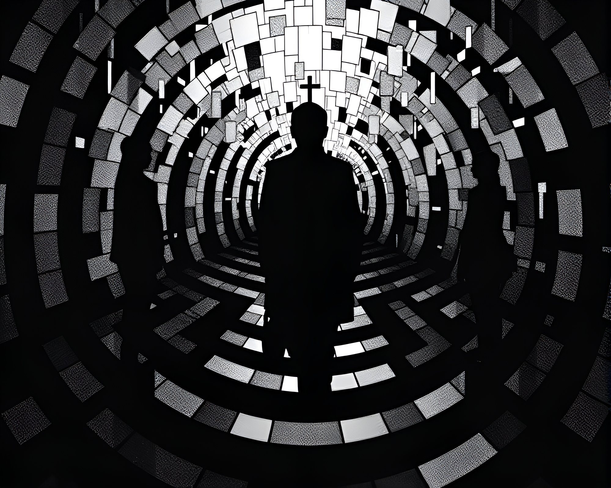 Fragmented Noir Silhouette in Mystical Mirror Maze – free AI stock image