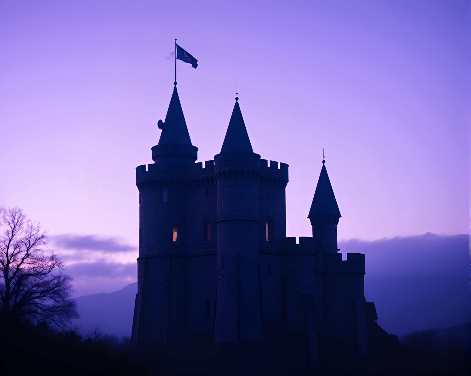 Twilight Purple Castle Minimalist Art – free AI stock image