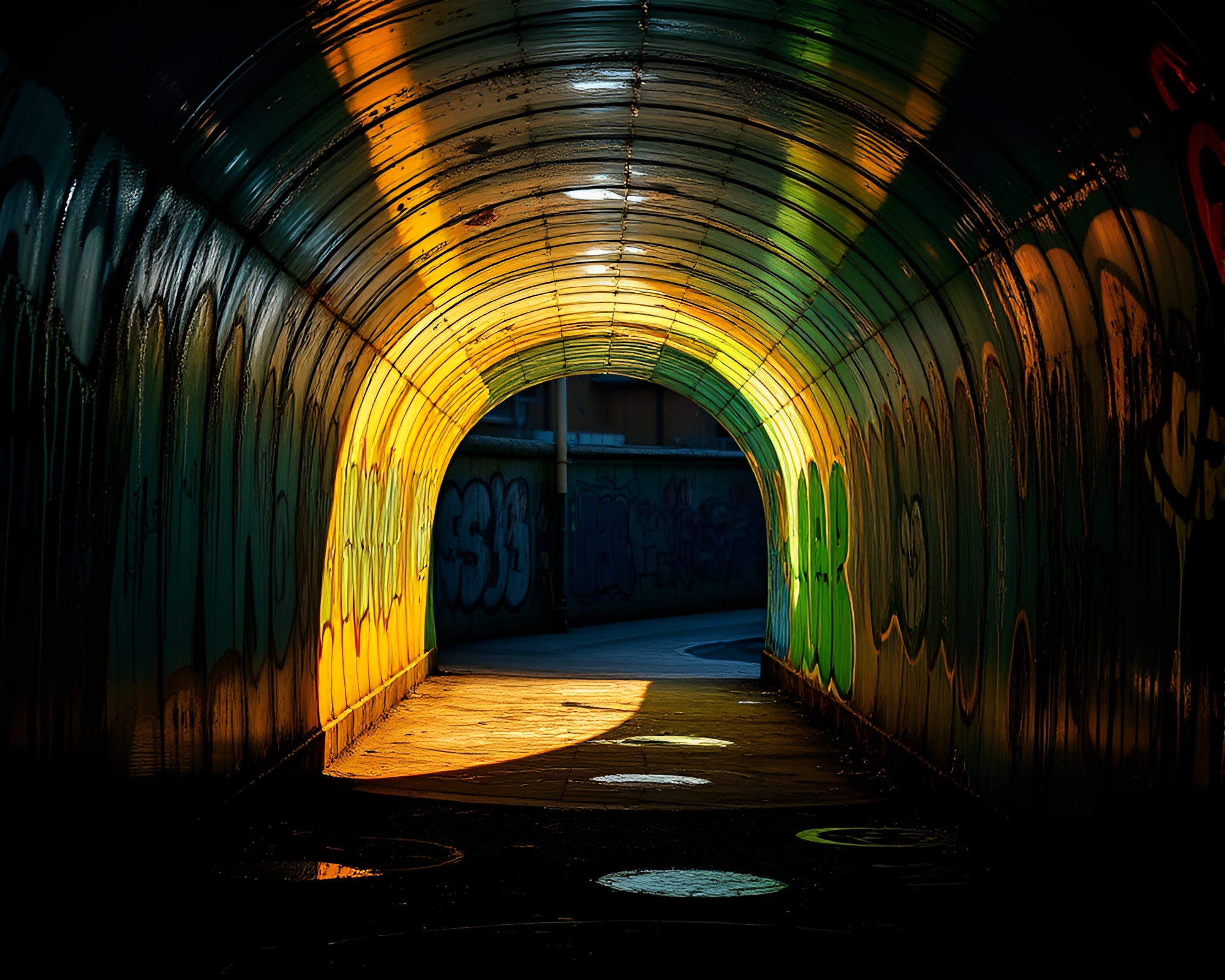 Graffiti Drips in Glass Tunnel Backlit Silhouette – free AI stock image