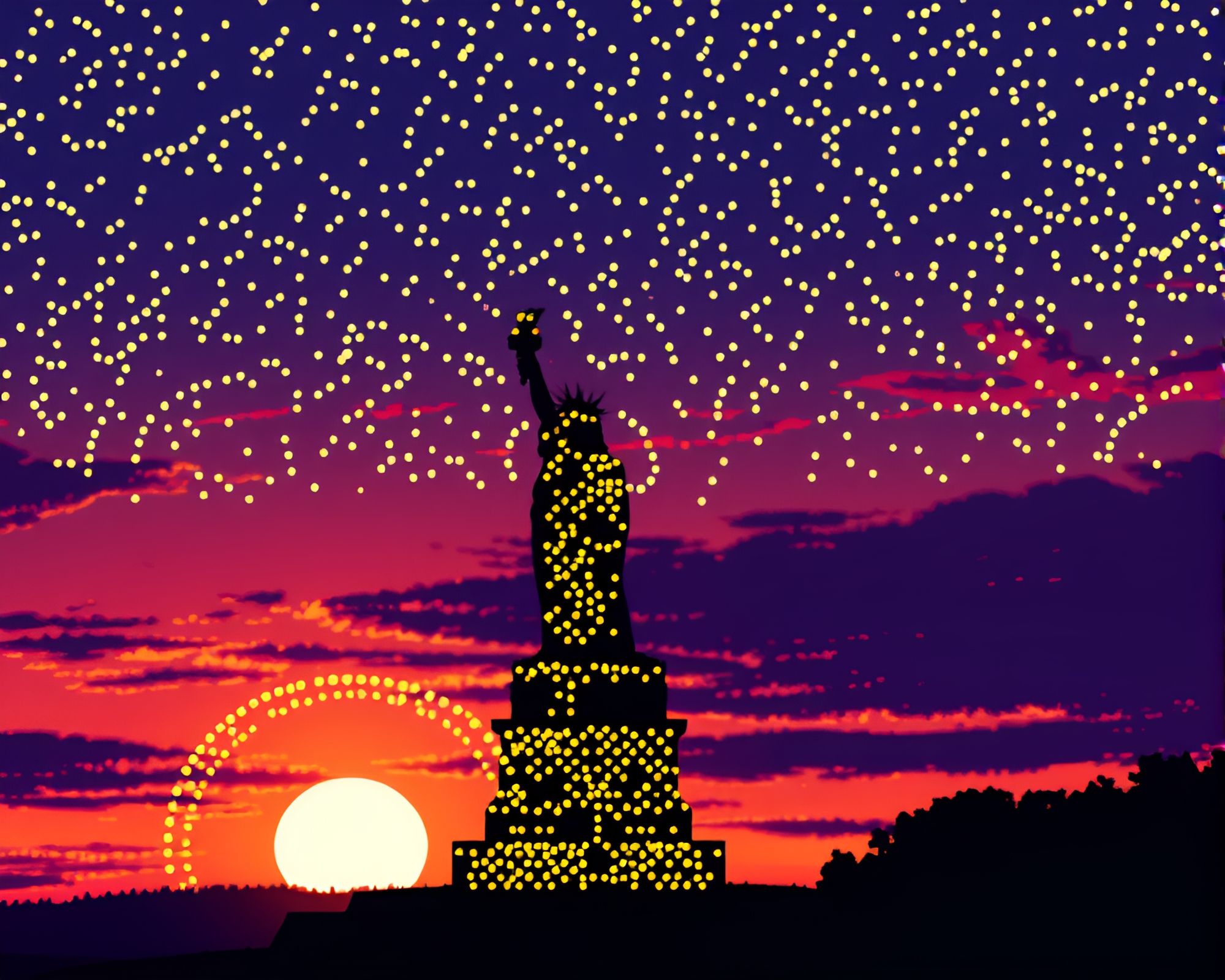 Dawn Light Statue in ASCII Pointillism – free AI stock image