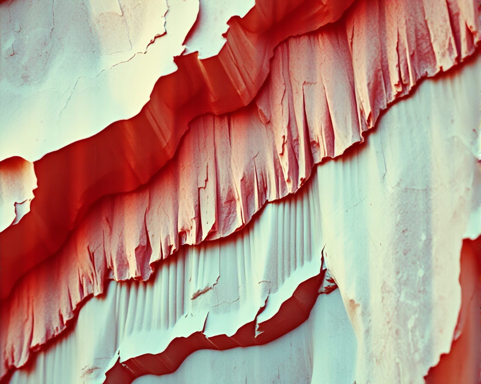 Retro film-inspired kaleidoscope effect on paper-textured cliff landscape