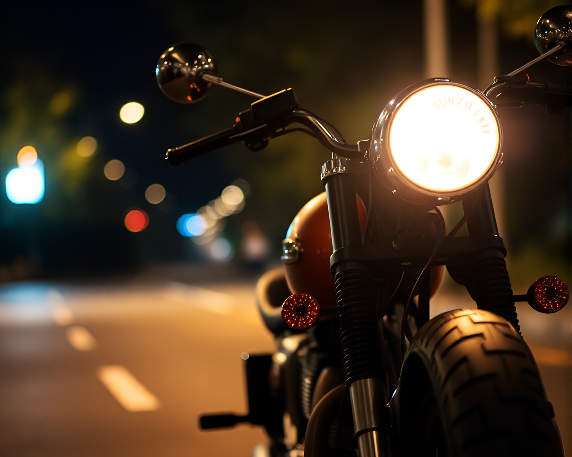 Motorcycle Rider under Glowing Streetlamp Light Composition – free AI stock image