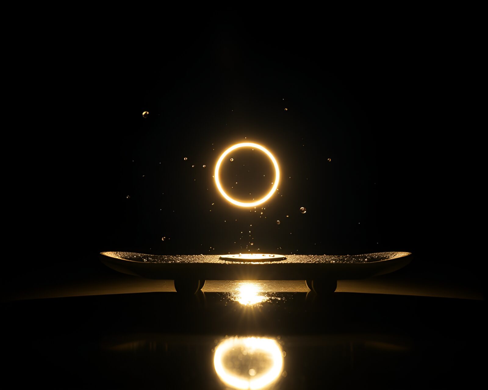 A futuristic hoverboard in a shadowy, fluorescent-lit environment with water droplets